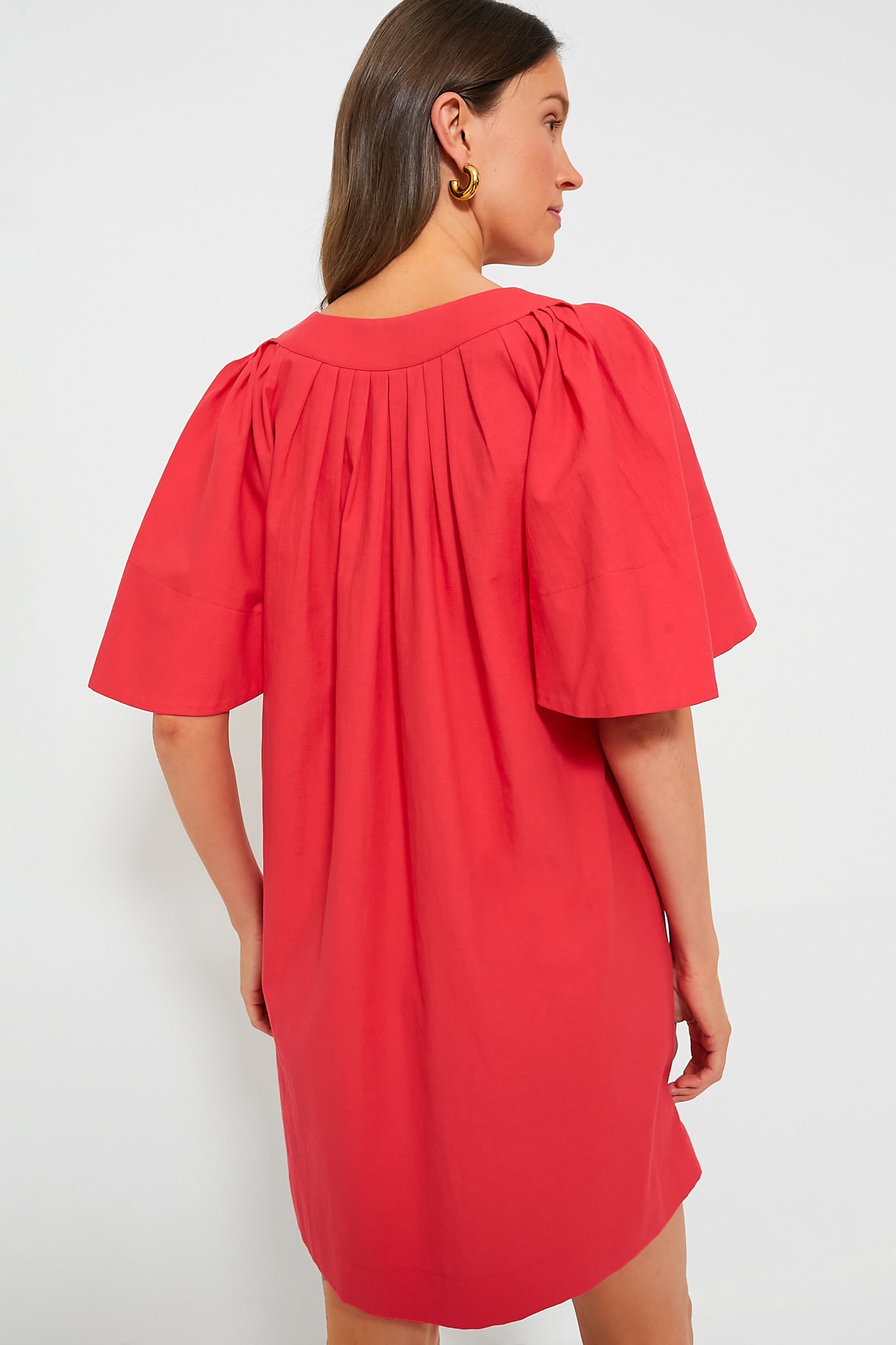 Red Finley Flutter Sleeve Dress-Beilave
