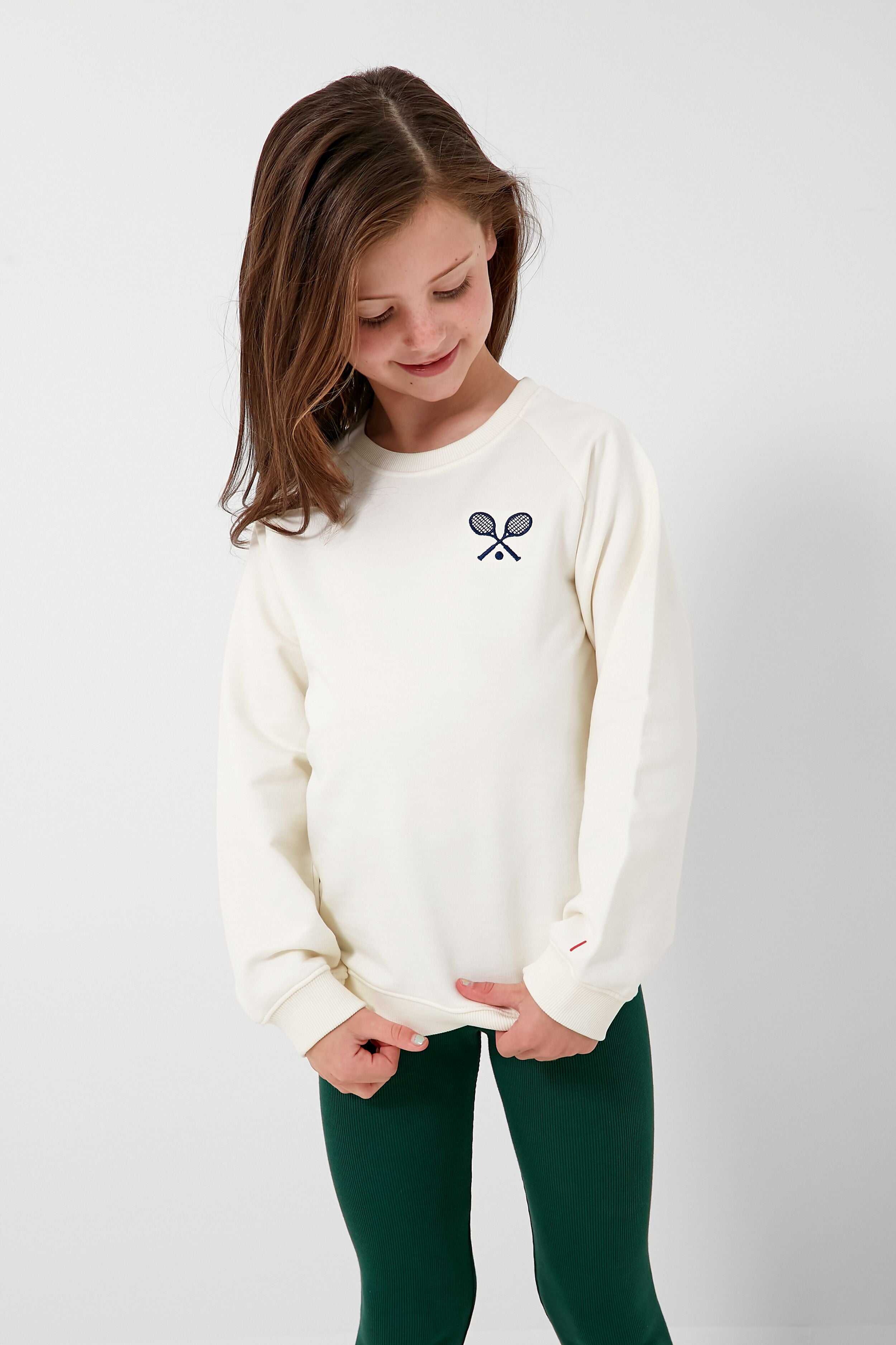 White Sweatshirt with Navy Tennis Rackets-Beilave