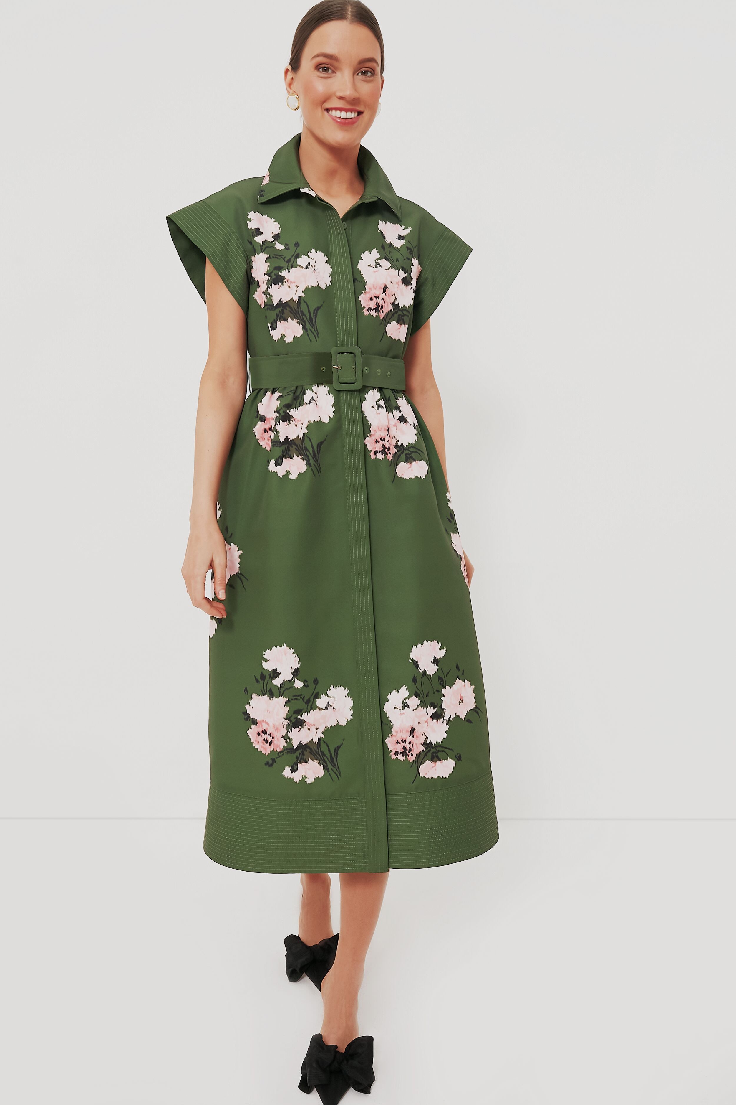 Olive and Pressed Powder Floral Chloe Dress-Beilave