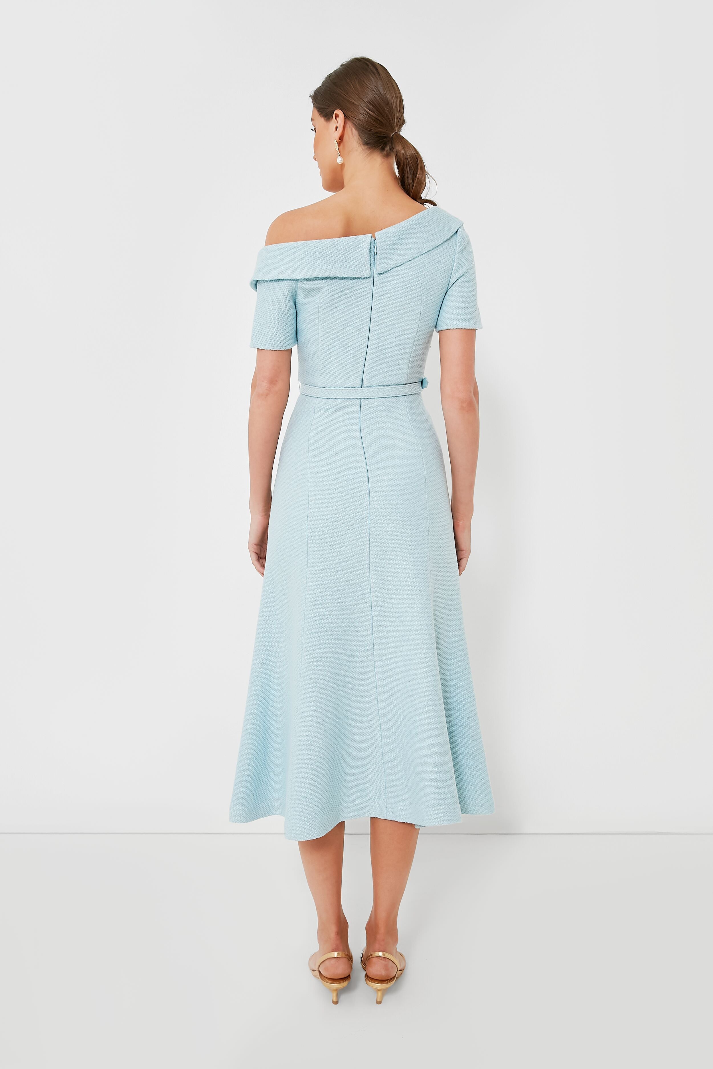 Blue Textured Woven Midi Dress-Beilave