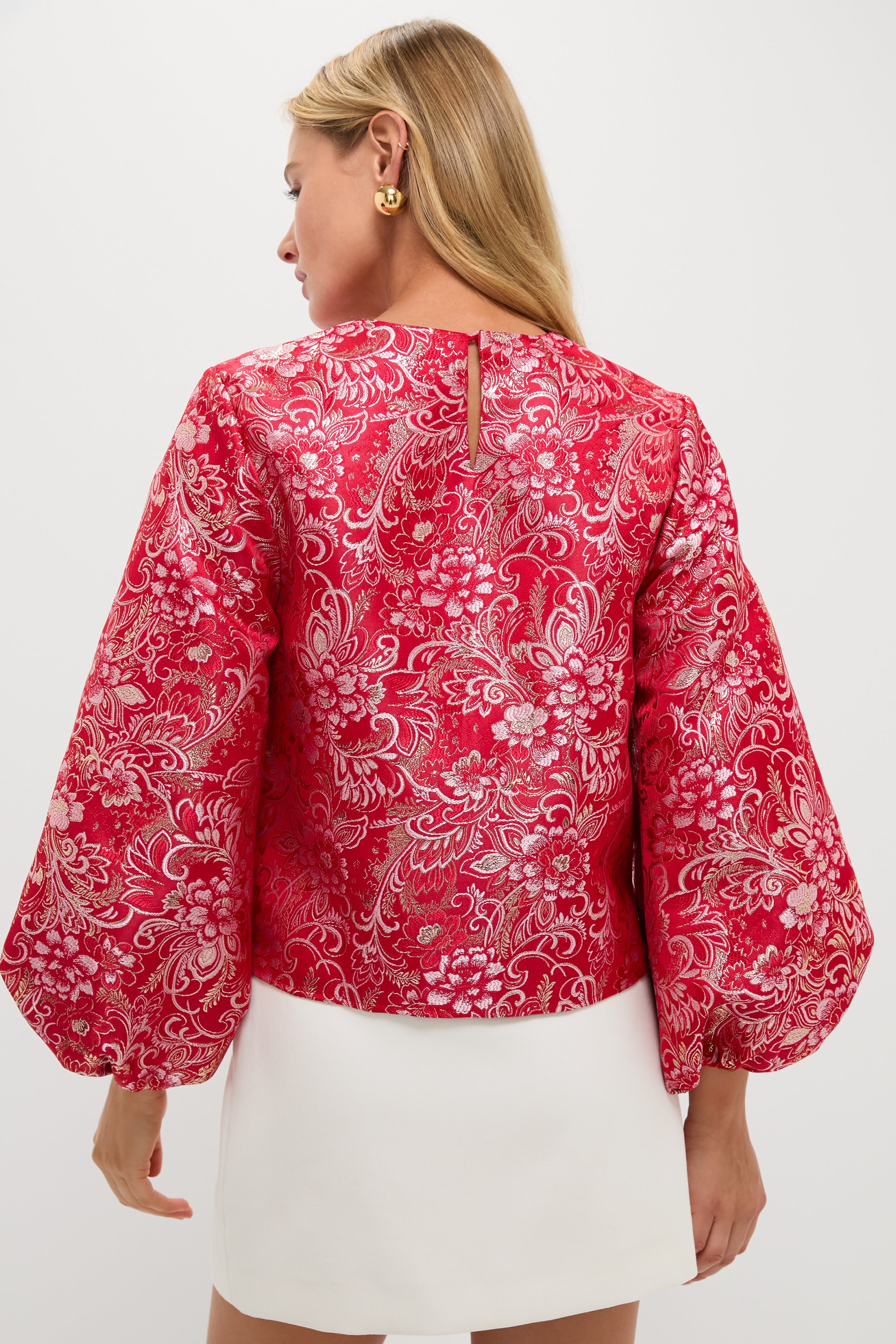 Red & Pink Jacquard Janie Blouse-Beilave