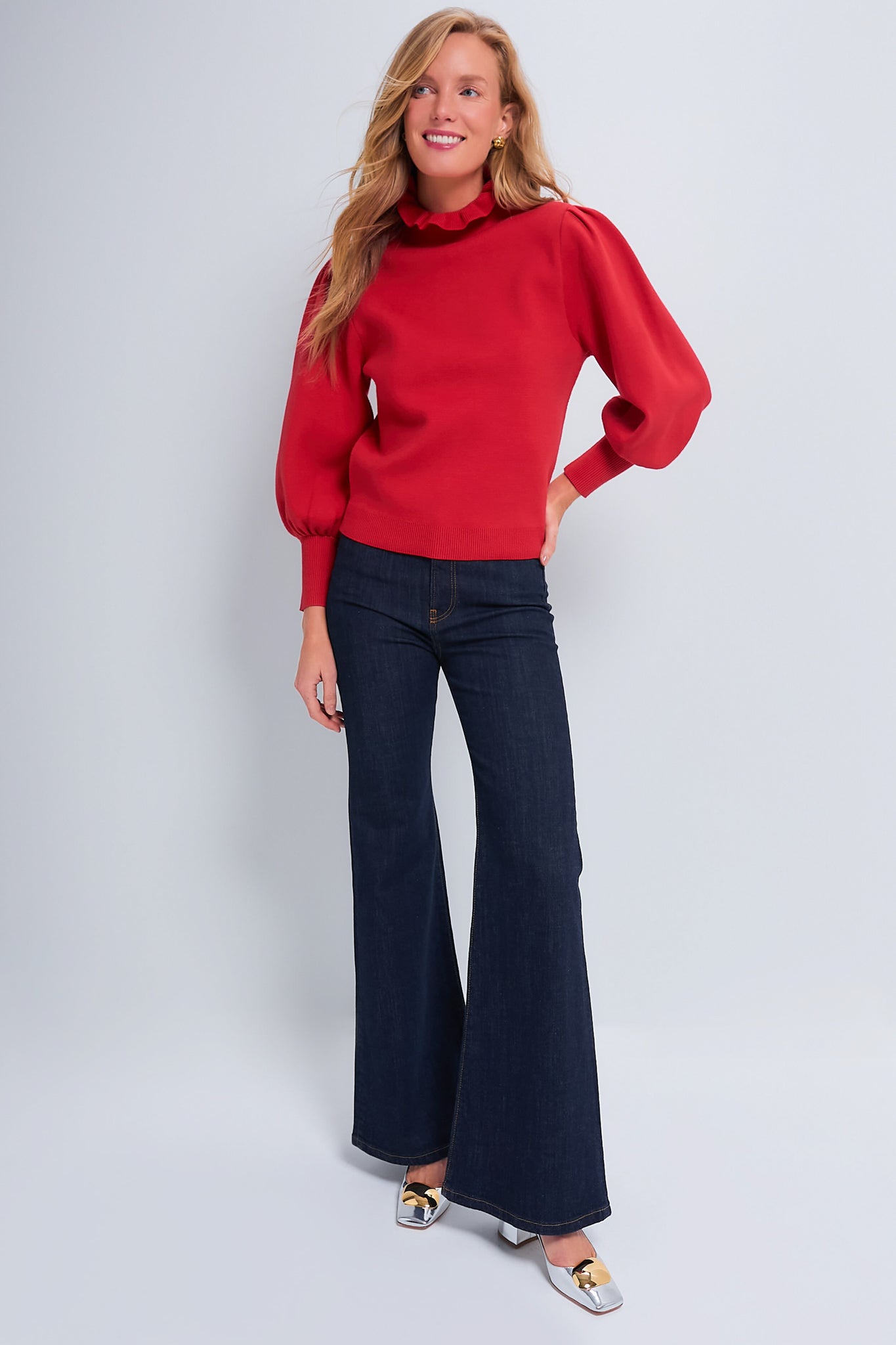 Red Ruffle Collar Raley Sweater-Beilave