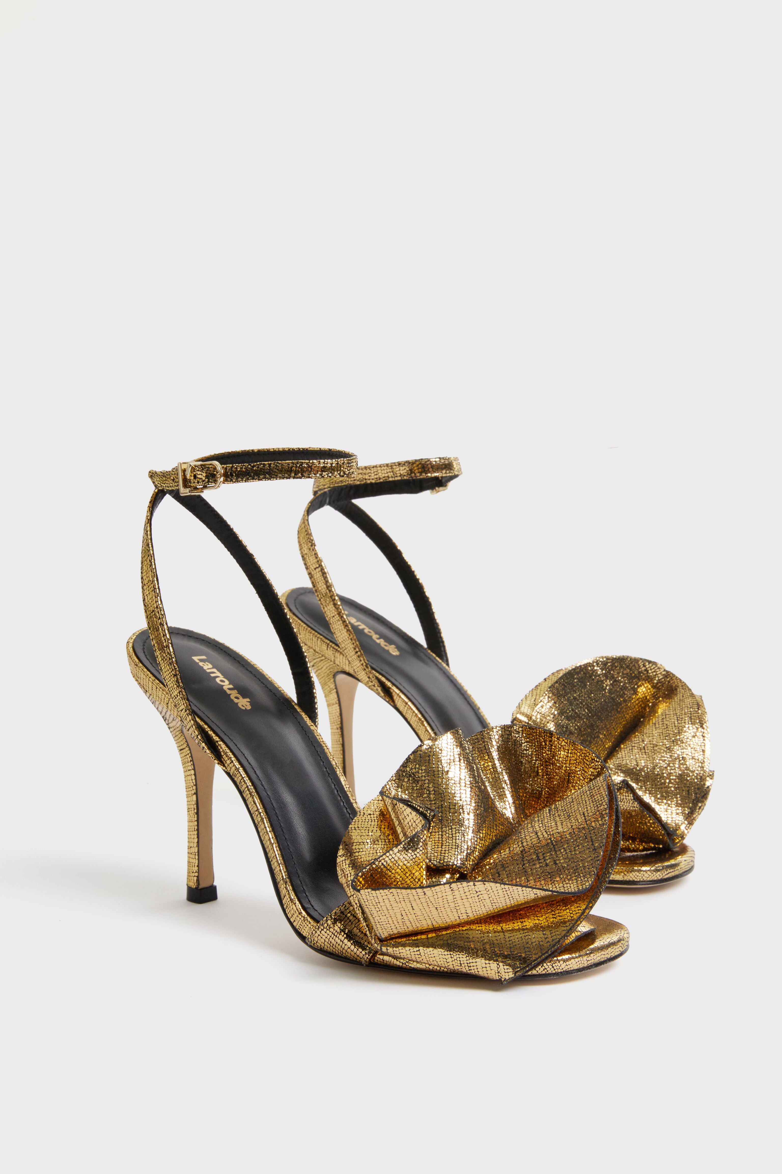 Gold Cracked Metallic Leather Penelope Sandals-Beilave