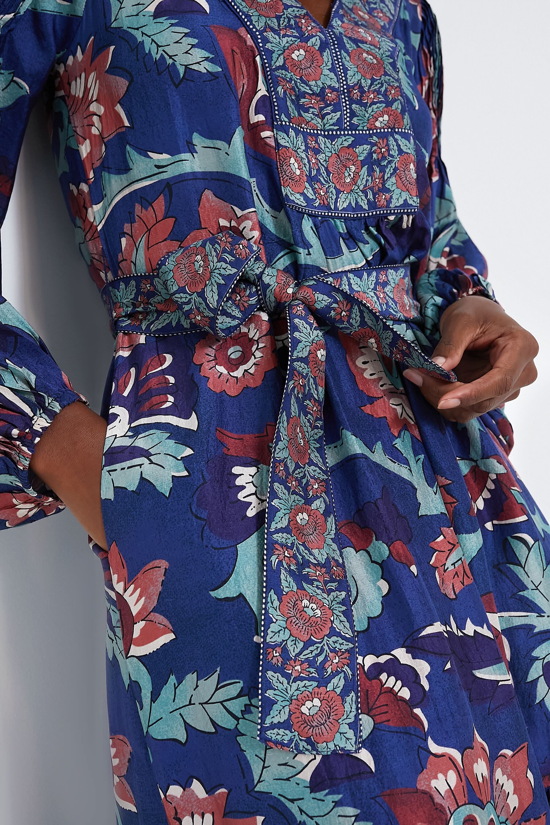 Rose Rory Print Long Sleeve Dress with Belt-Beilave