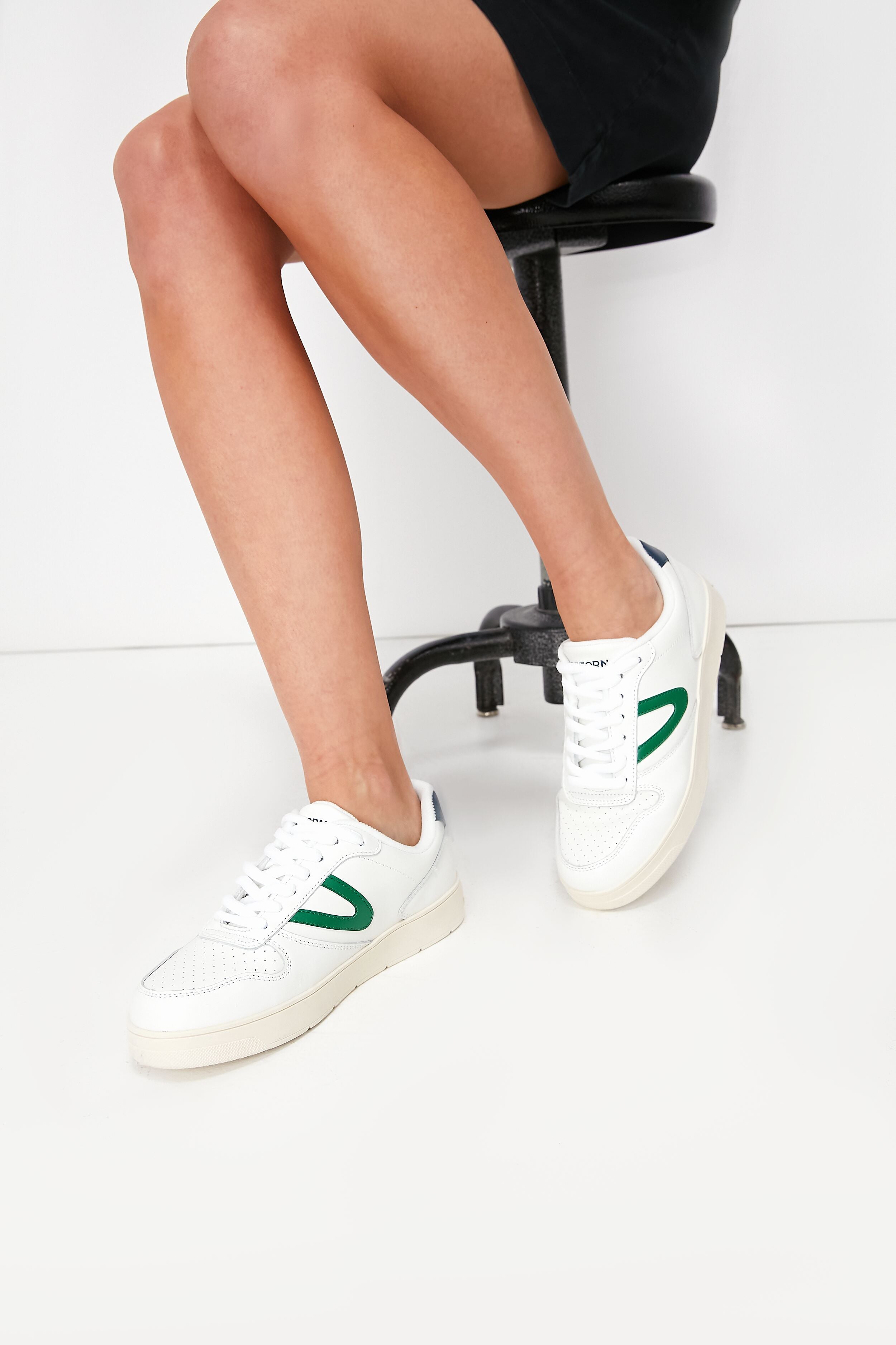 Women's White and Green Stadium Sneakers-Beilave