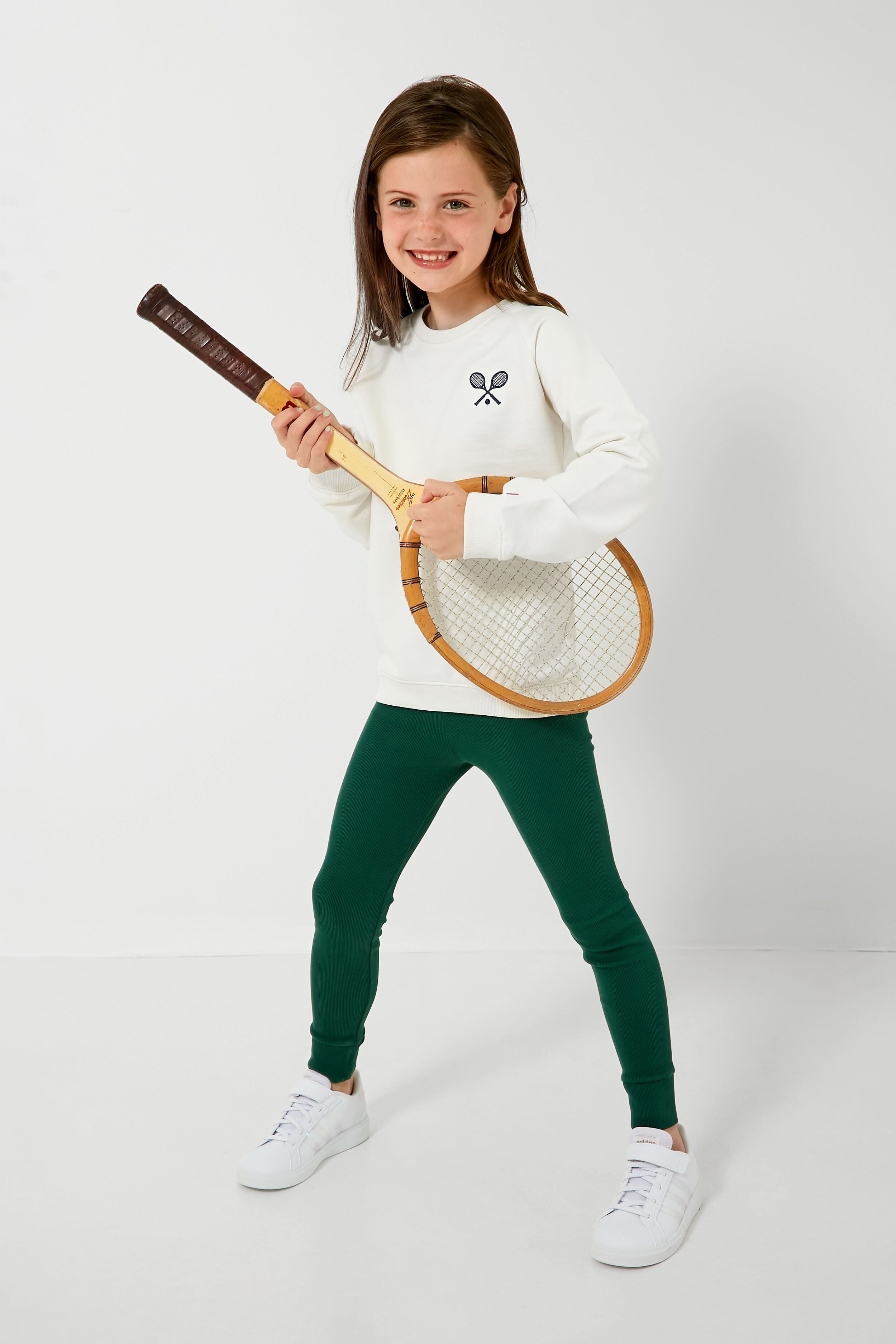 White Sweatshirt with Navy Tennis Rackets-Beilave