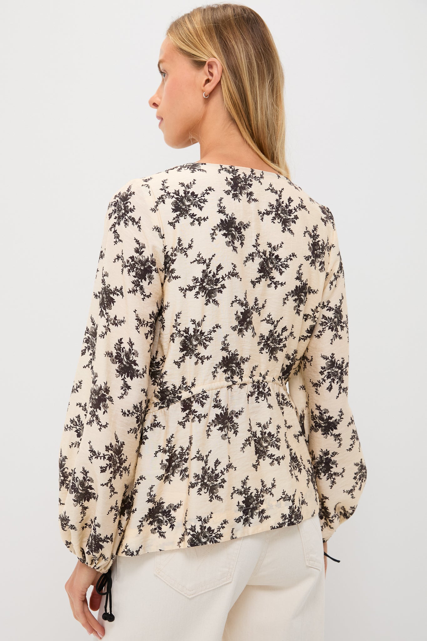 Cream Joan Print Tie Front Top-Beilave