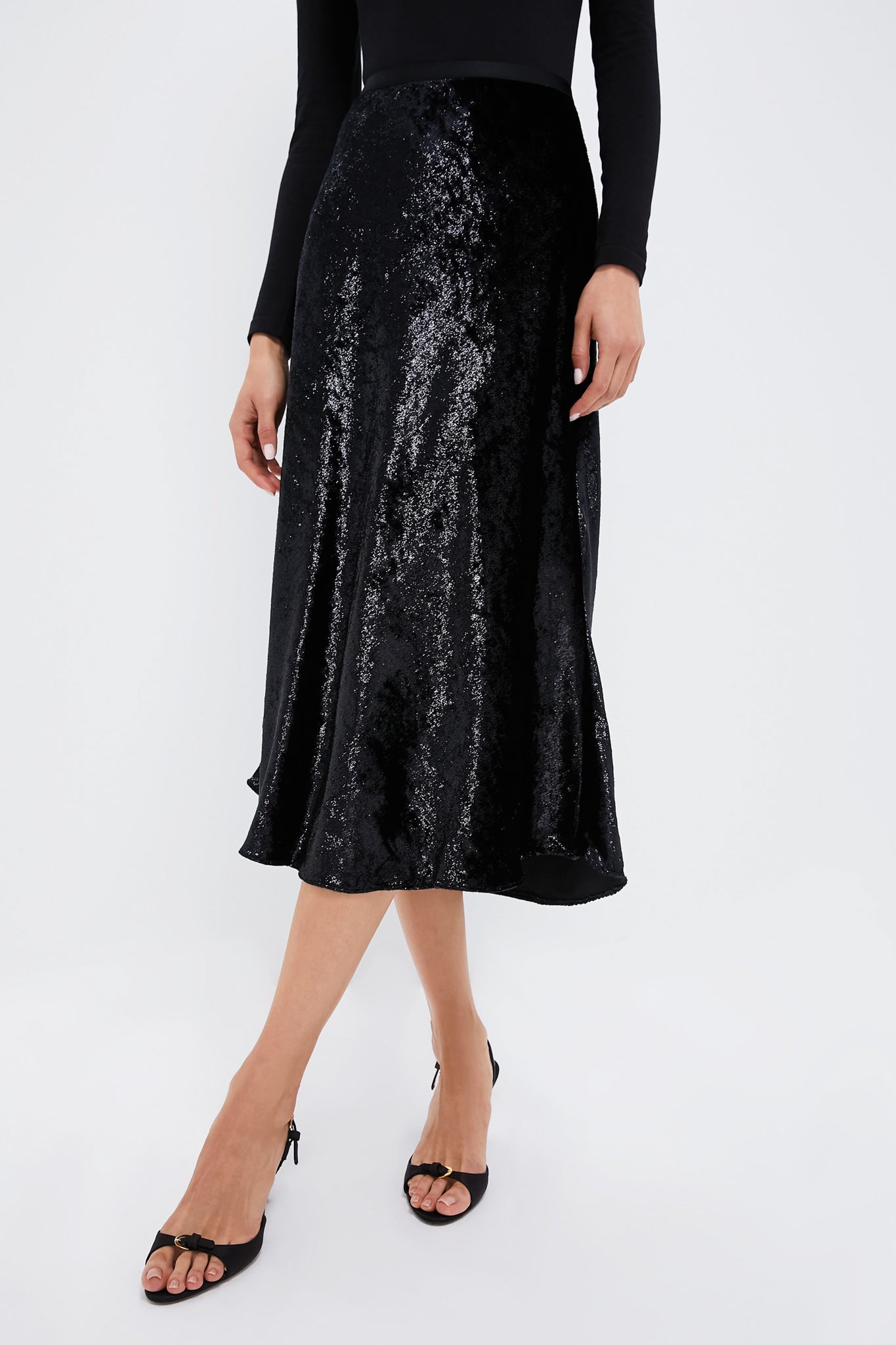 Polo Black Metallic Velvet A-line Skirt-Beilave