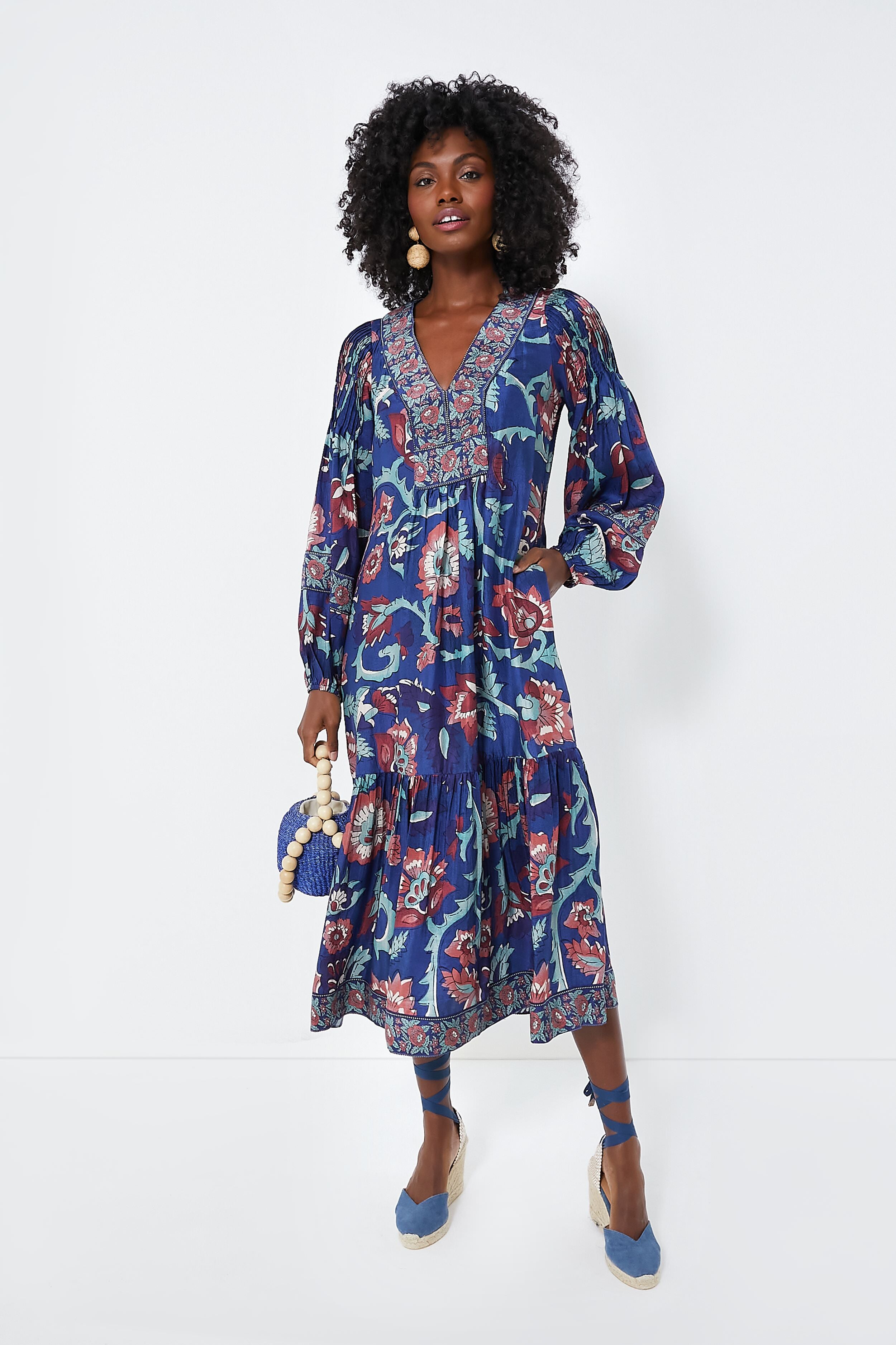 Rose Rory Print Long Sleeve Dress with Belt-Beilave