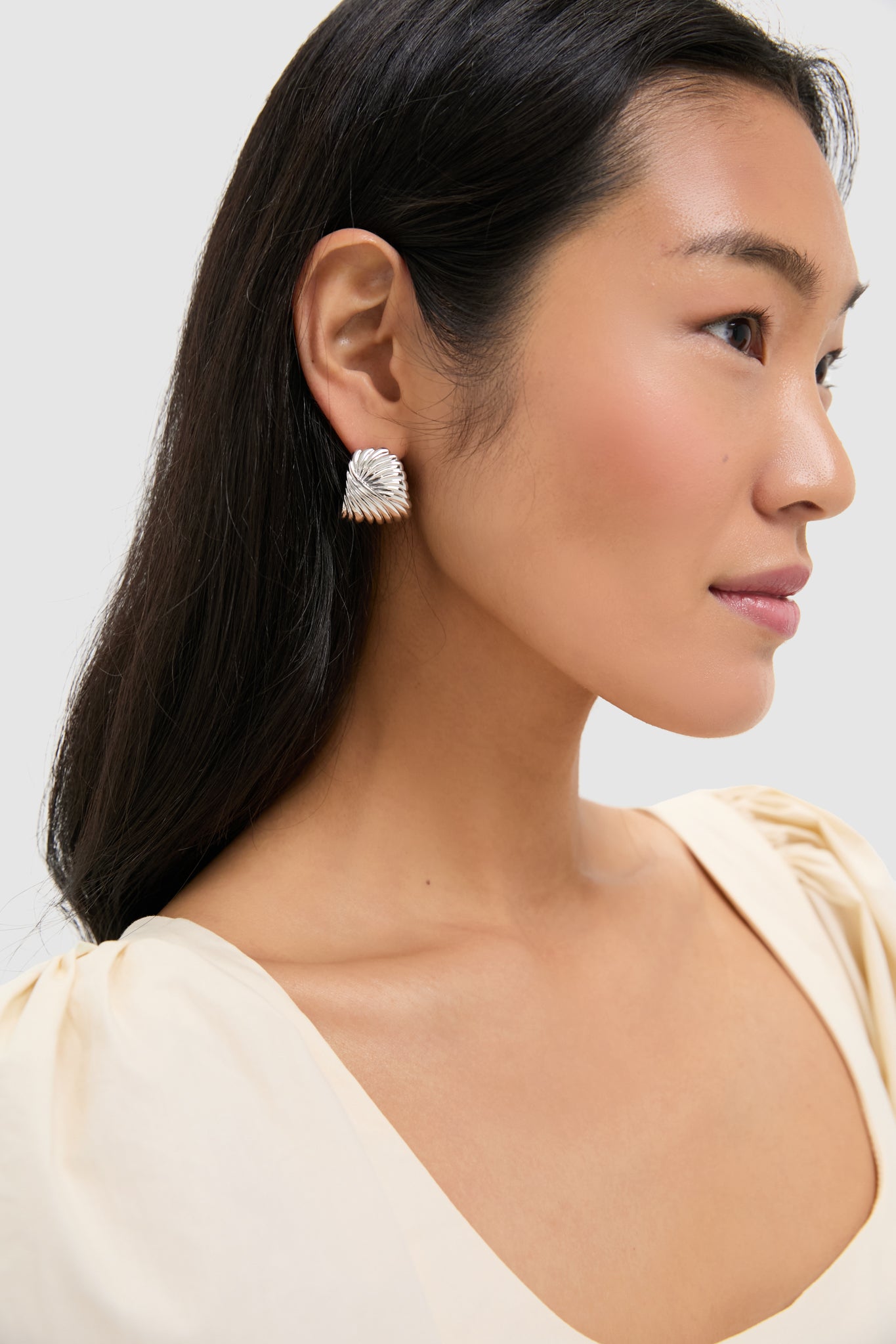 Silver Wavy Ridge Ripple Oversized Stud Earrings-Beilave