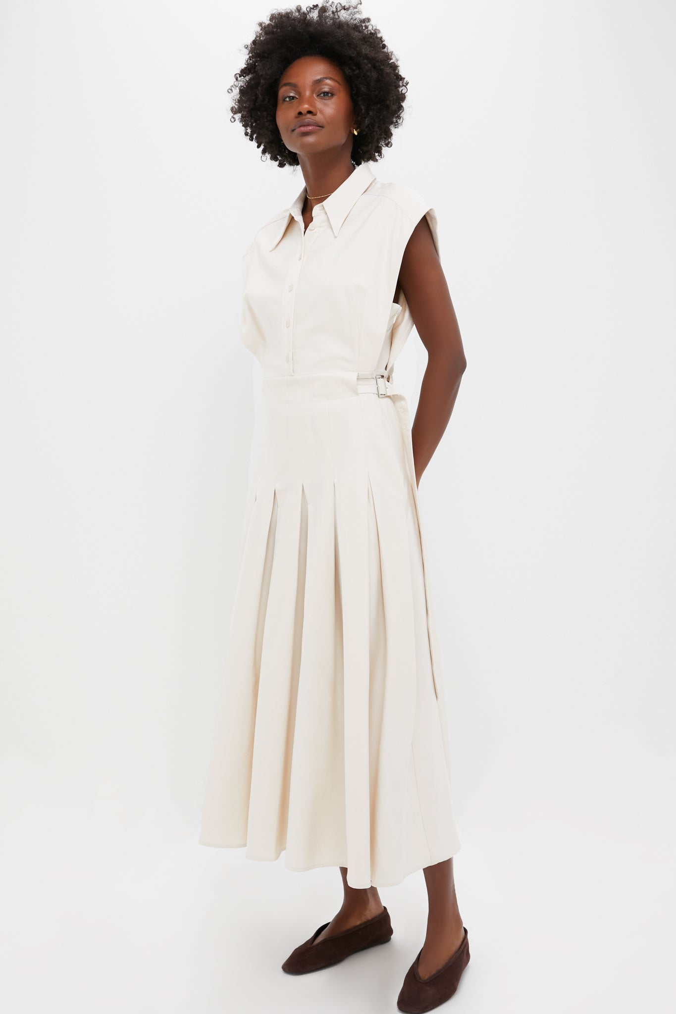 Ecru Quince Midi Shirt Dress-Beilave