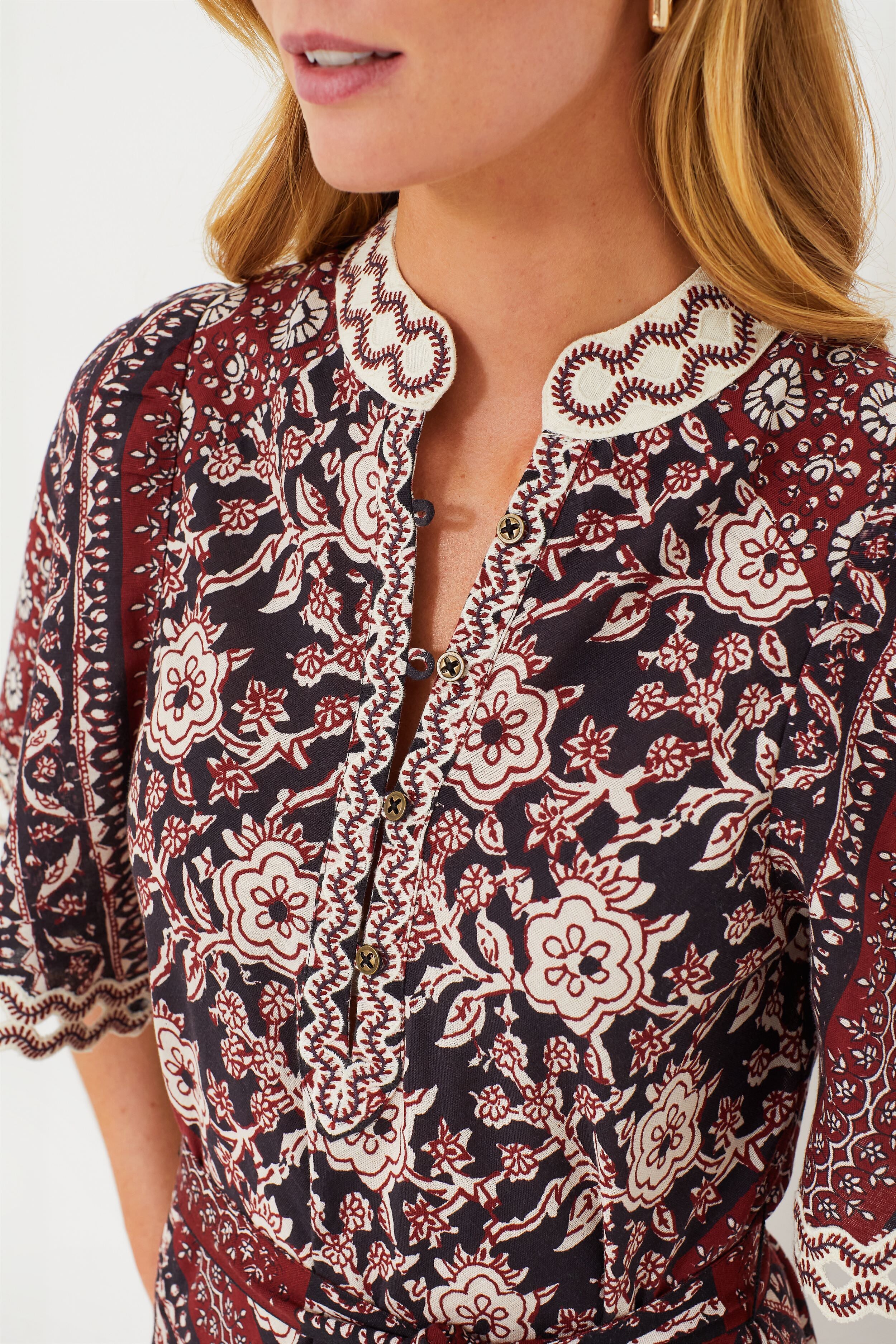 Red Danae Print Shortsleeve Dress-Beilave