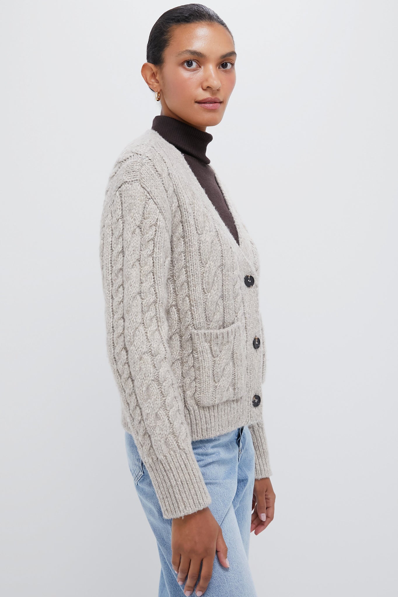 Gray Cable Knit Cropped Arthur Cardigan-Beilave