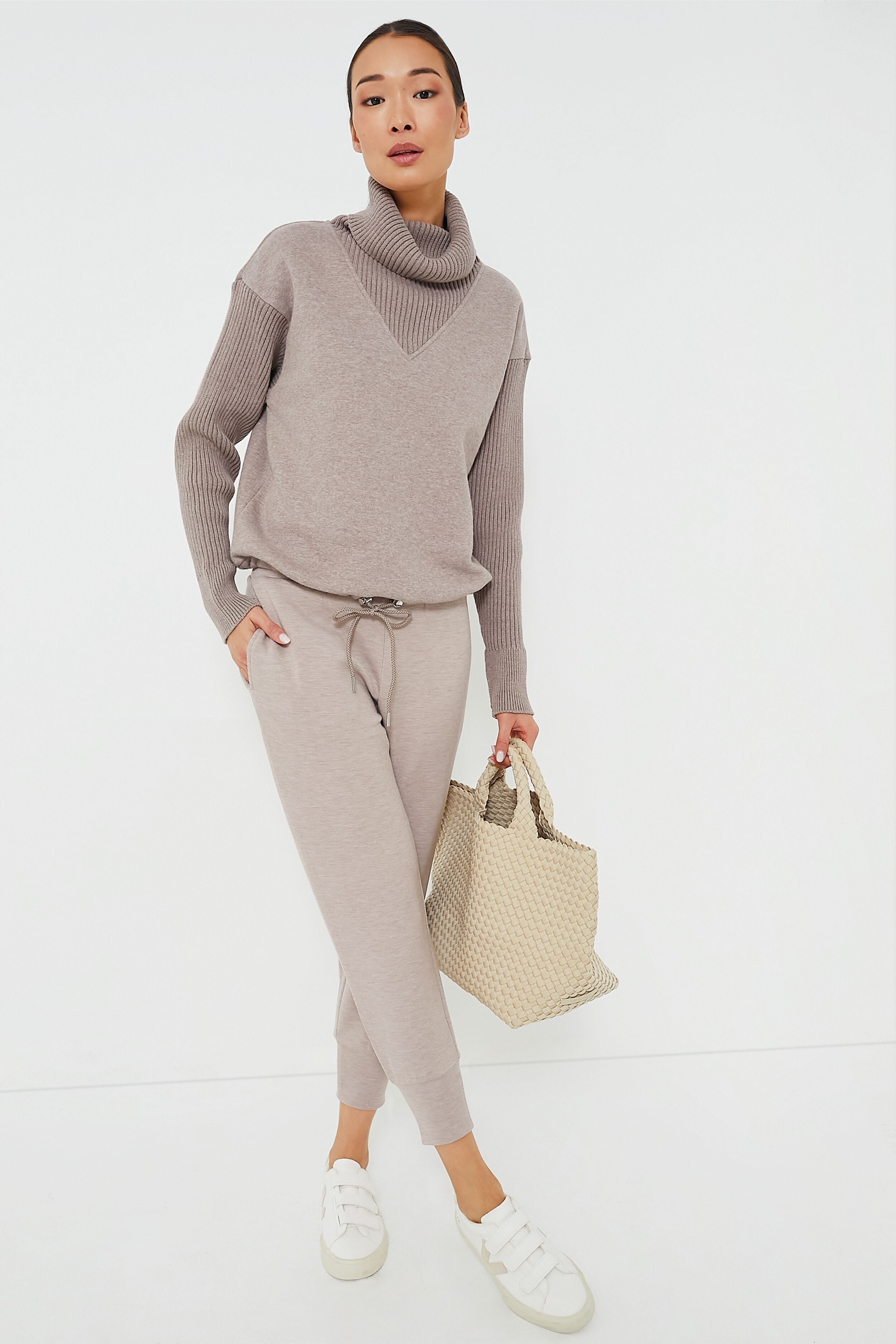 Deep Taupe Marl Ramsey Cowl Neck Sweat-Beilave