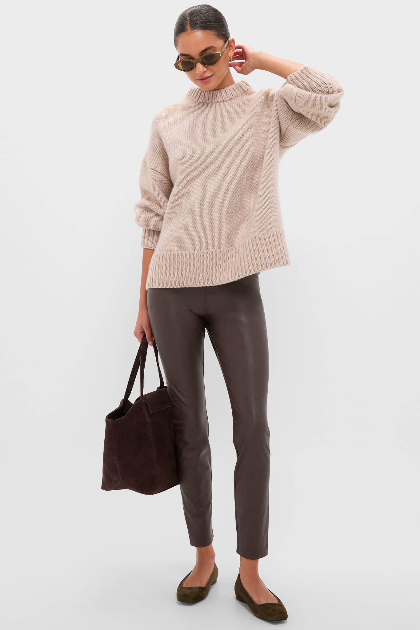 Dark Olive Suede Nadia Flats-Beilave