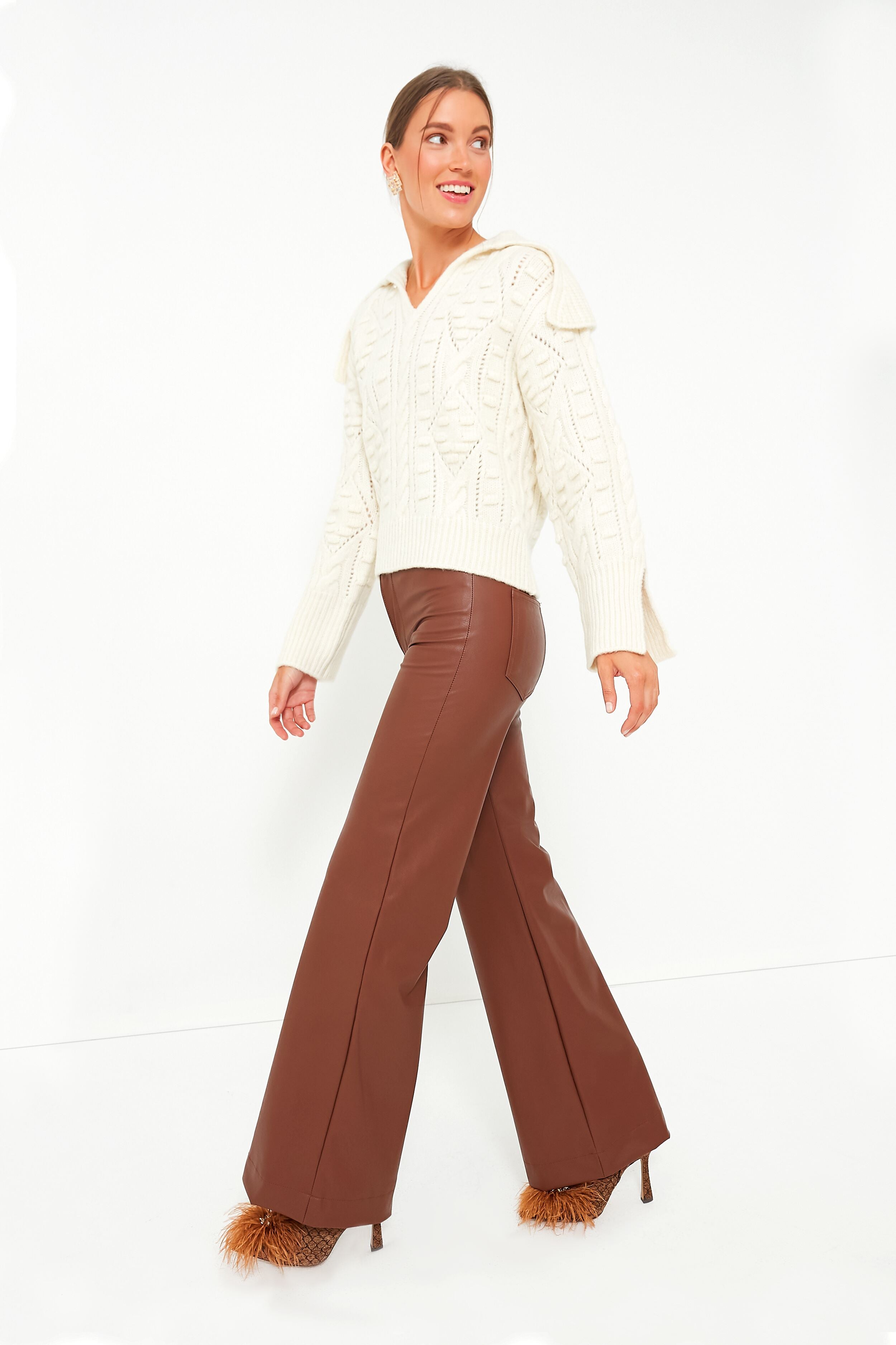 Cream Cele Long Sleeve Sweater with Collar-Beilave