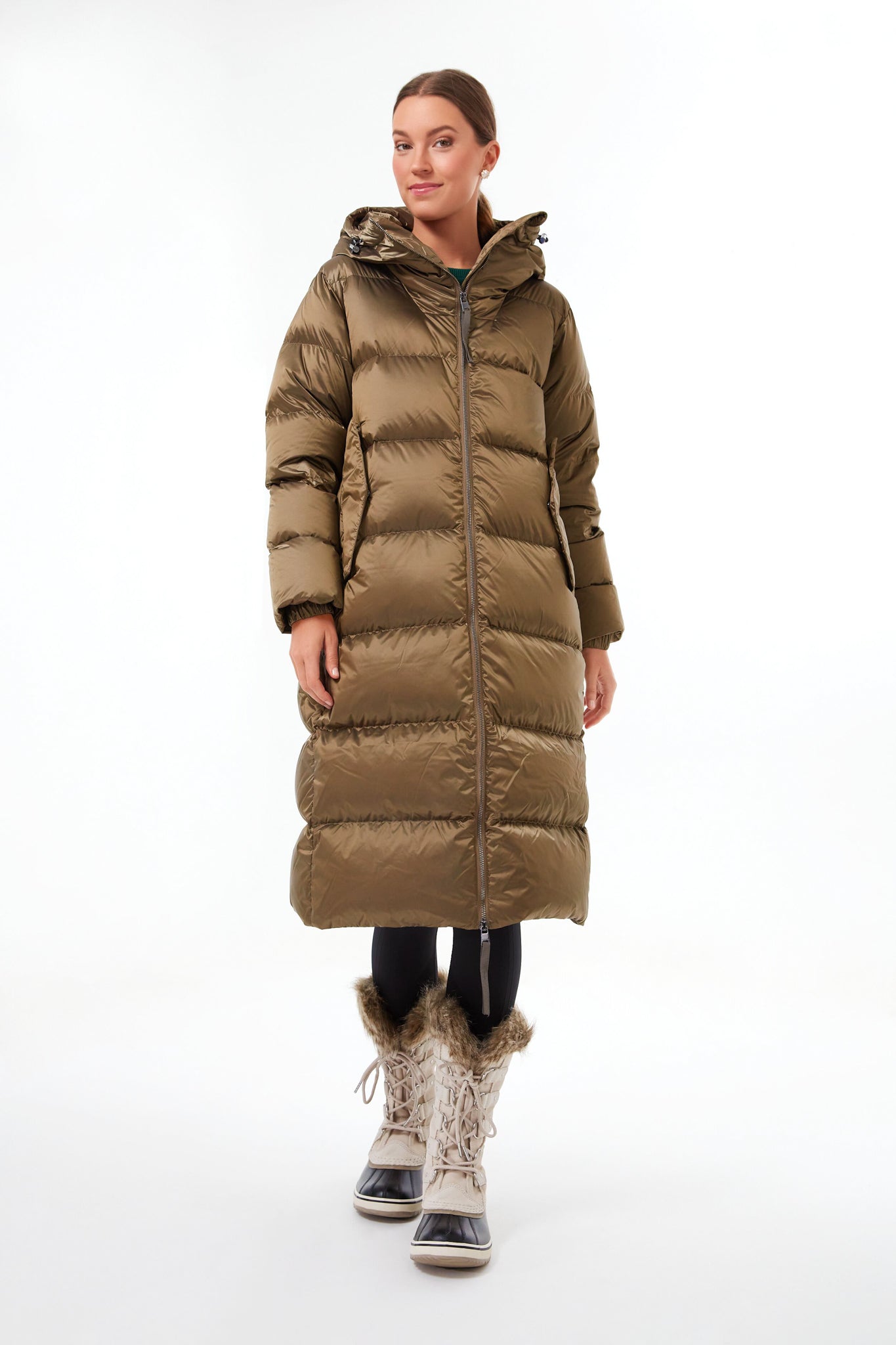 Brushed Olive Metallic Payton Puffer Coat-Beilave