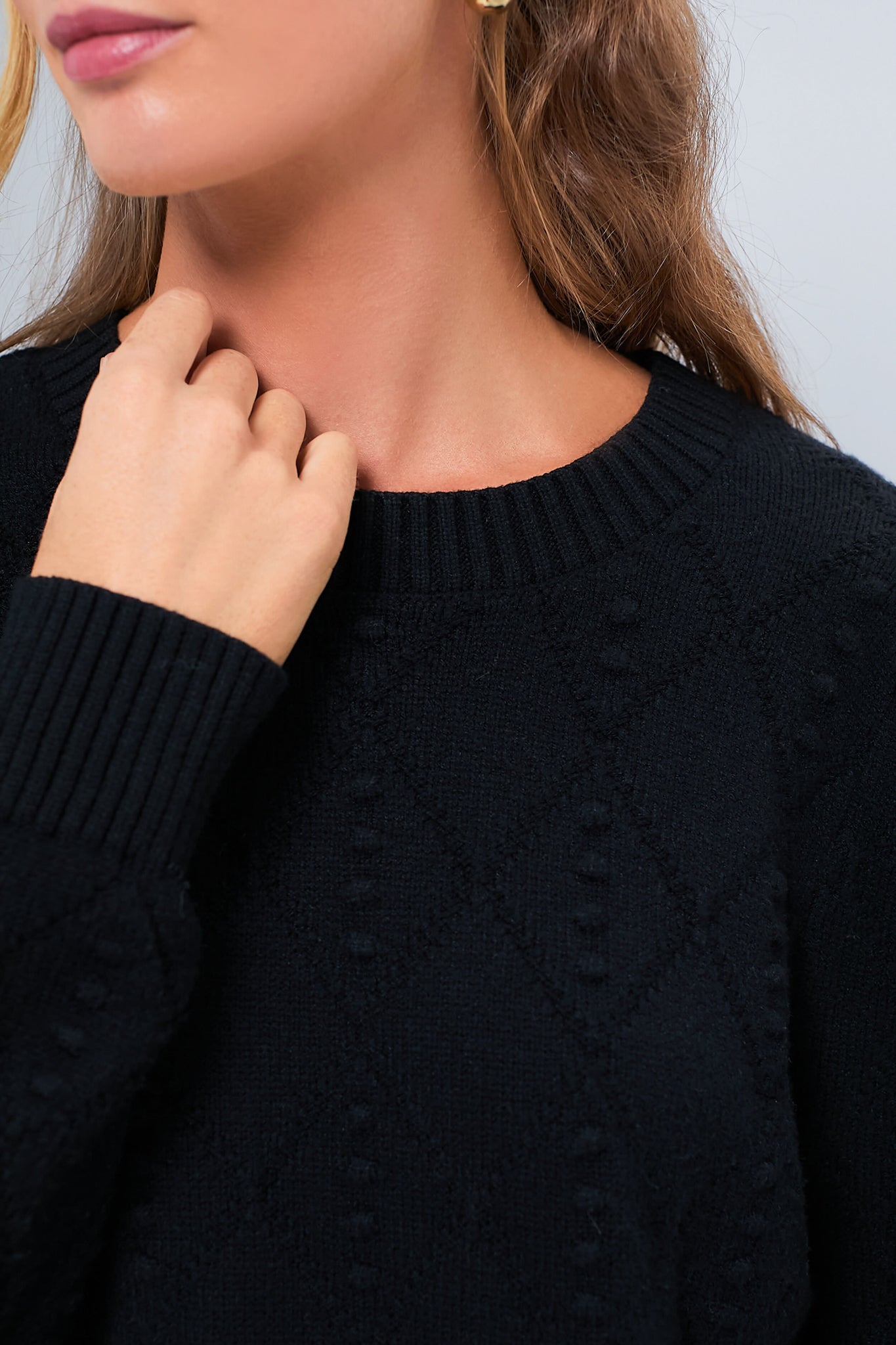 Textured Black Crewneck Violet Sweater-Beilave