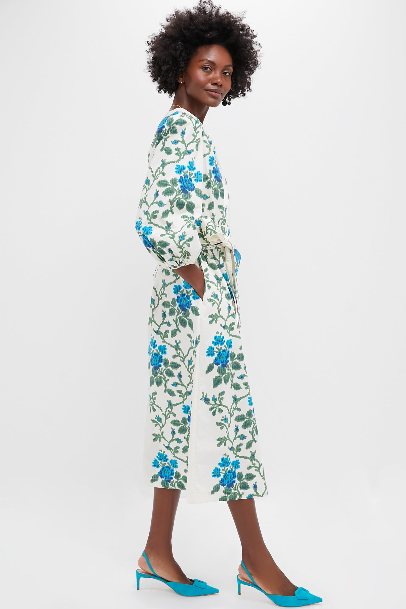 Cerulean Vine Cotton Poplin Lachlan Dress-Beilave