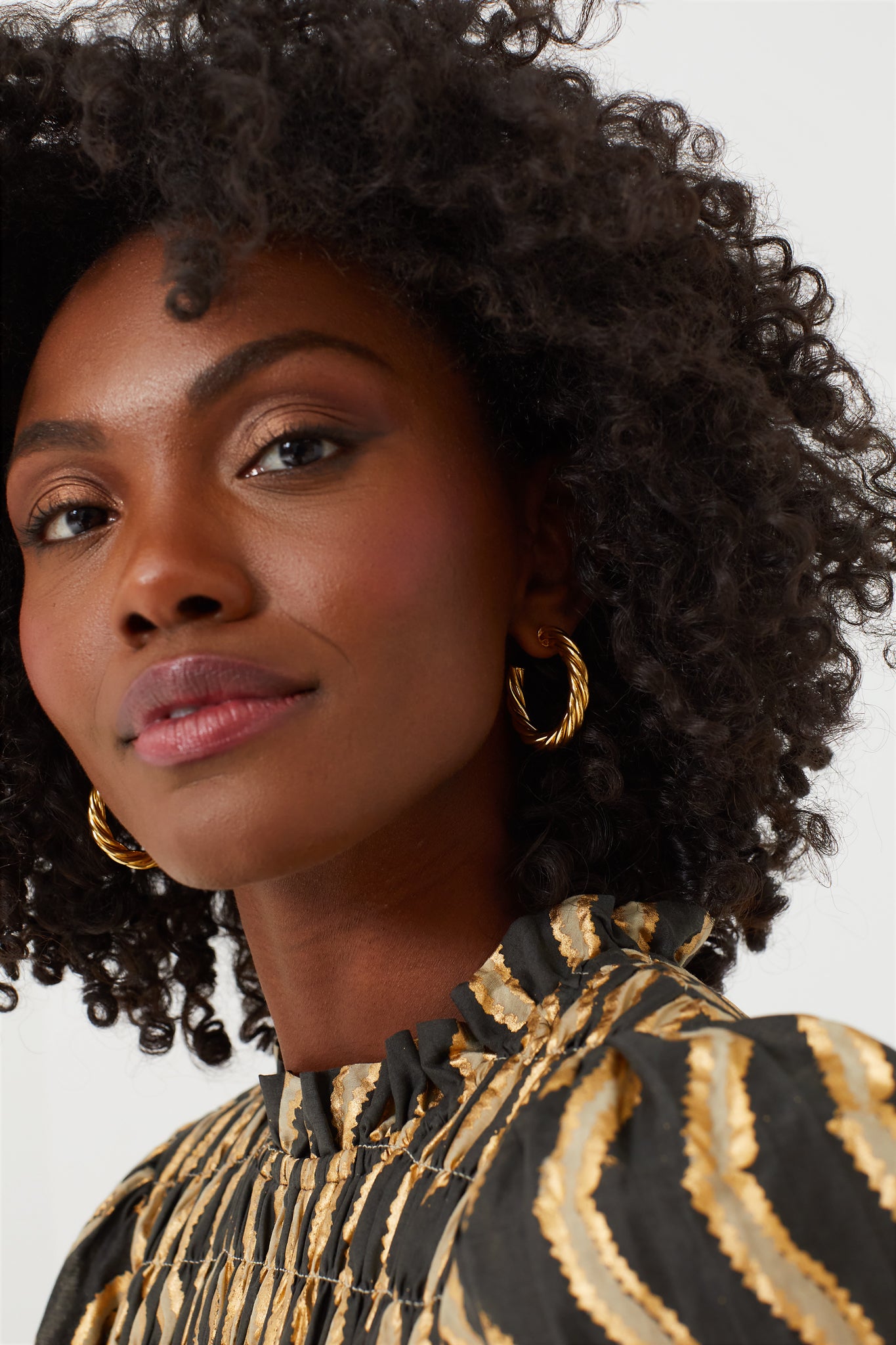 Gold French Twist Large Hoop Earrings-Beilave