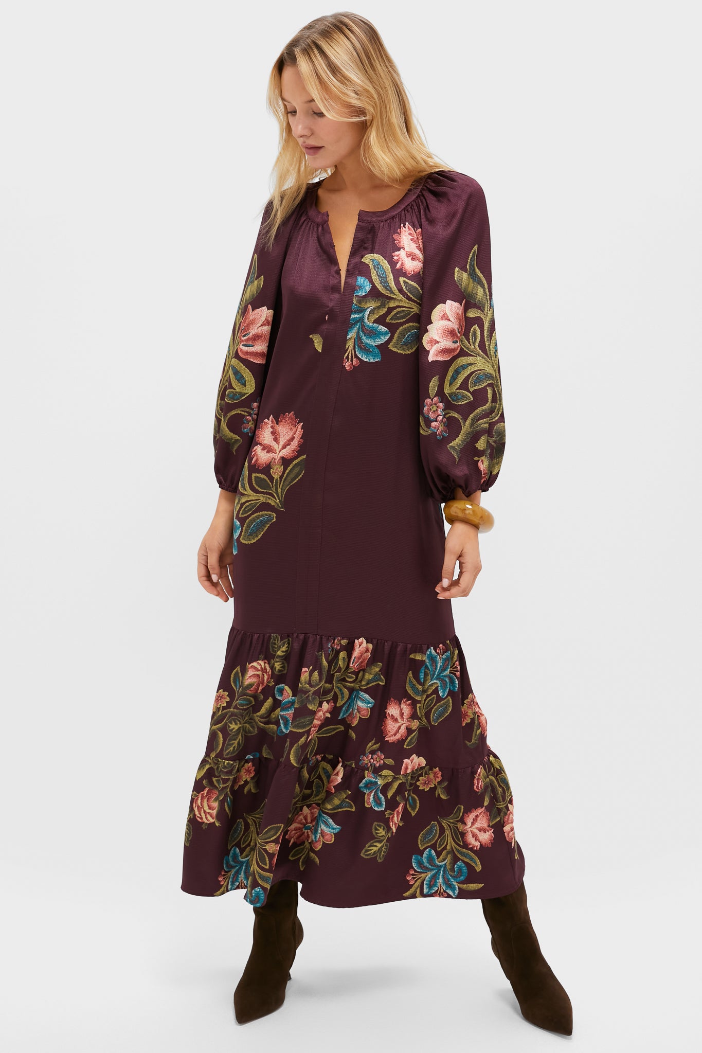 Winetasting Dianthus Jacquard Lyles Dress-Beilave