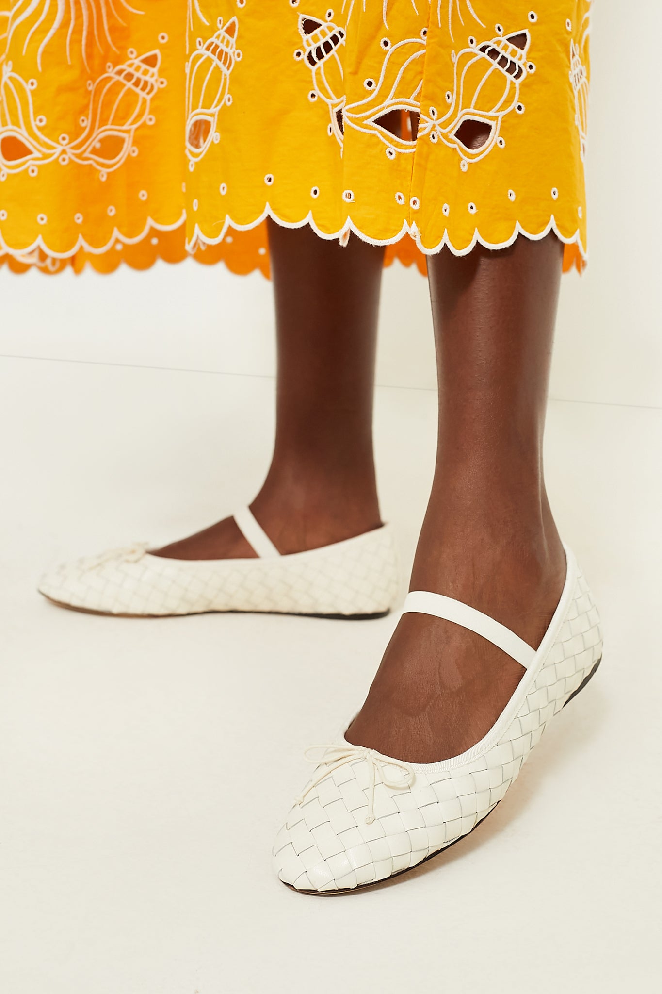 Cream Woven Leather Leonie Flats-Beilave