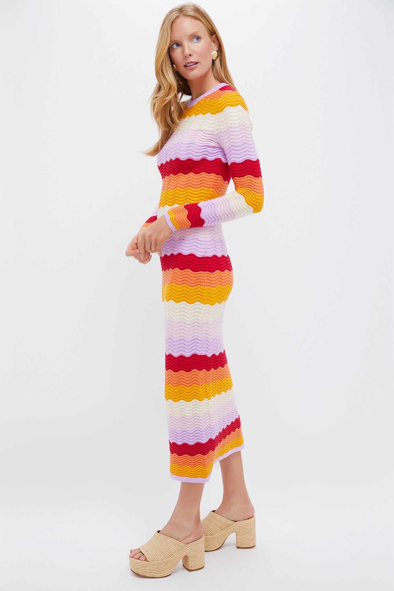 Sunset Stripe Montego Knit Midi Dress-Beilave