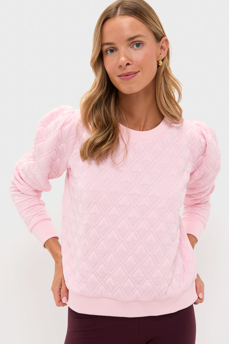 Pink Puff Sleeve Quilted Stretch Campbell Pullover-Beilave