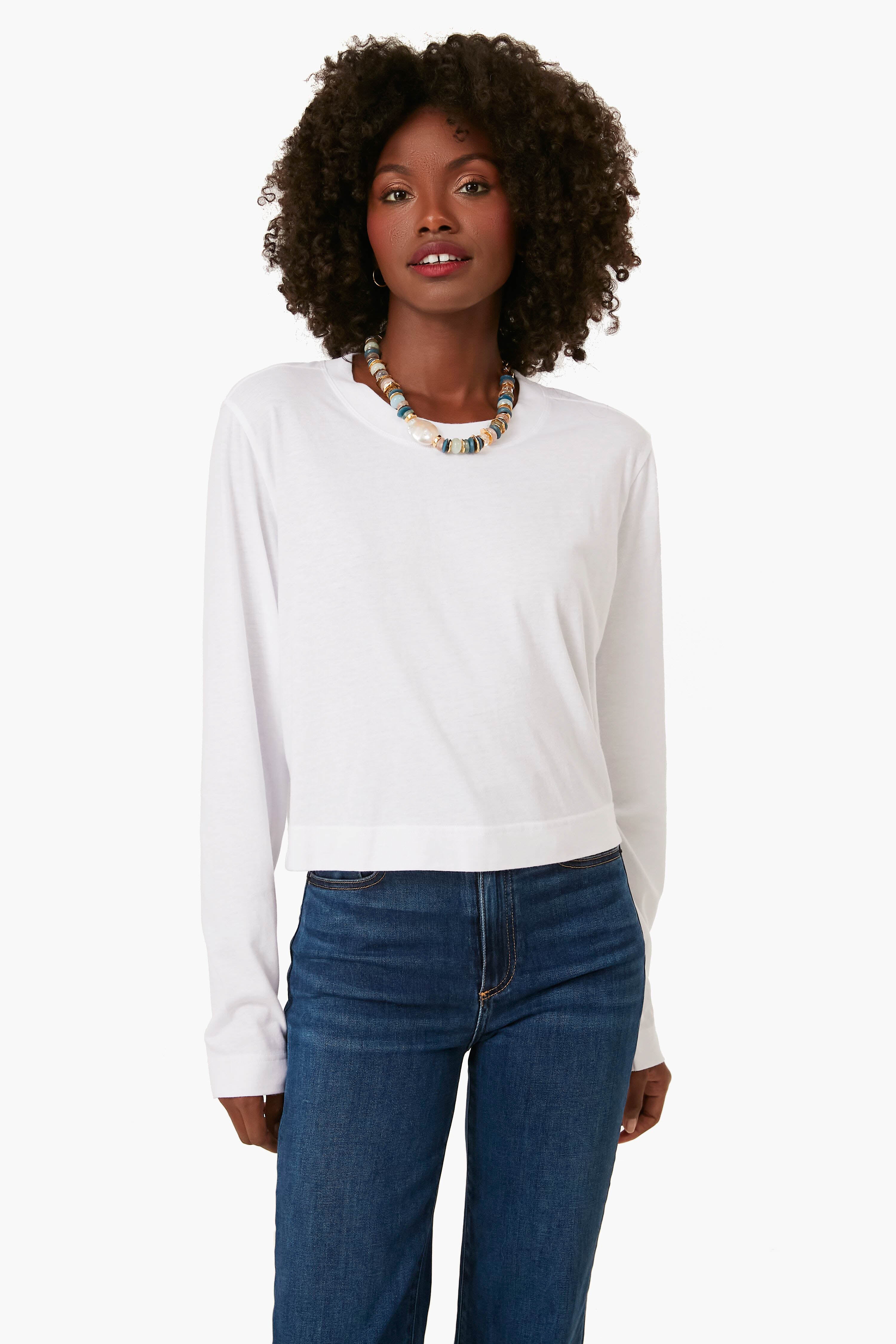 White Lupita Crop Long Sleeve Shirt-Beilave