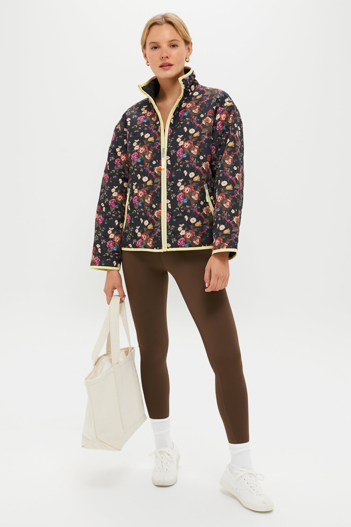 Reversible Black and Baroque Floral Quilted Mallory Jacket-Beilave