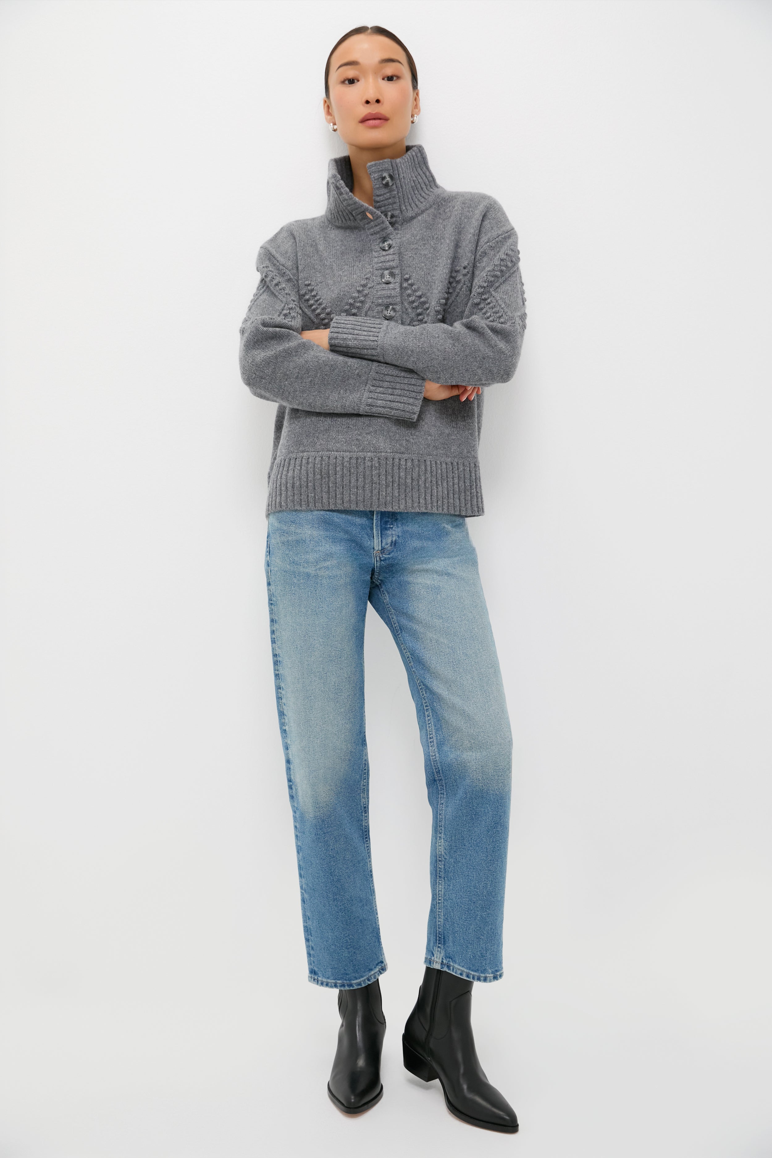 Gray Henry Button-Up Sweater-Beilave