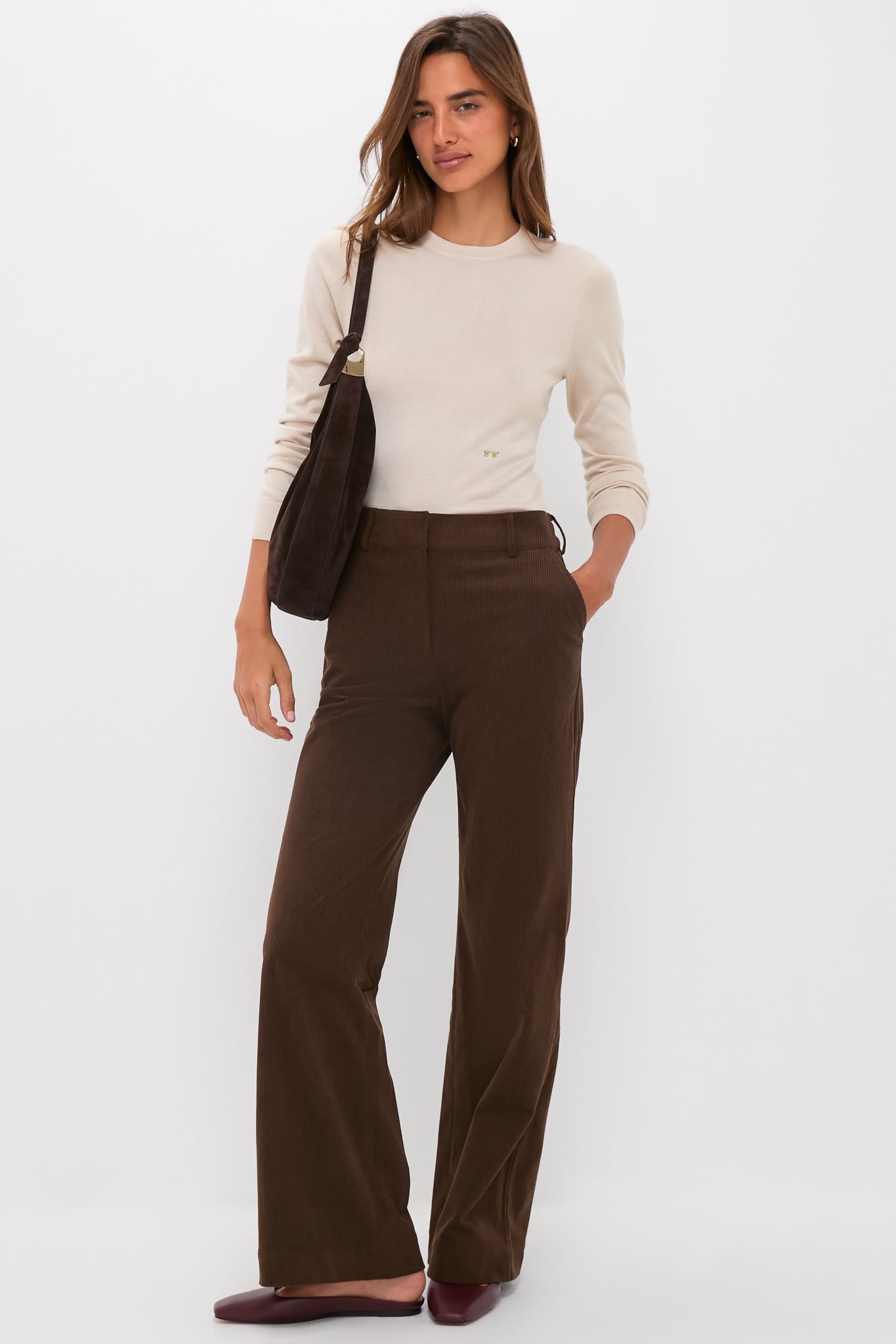 Sandstone Cashmere Silk Long Sleeve Katie Tee-Beilave