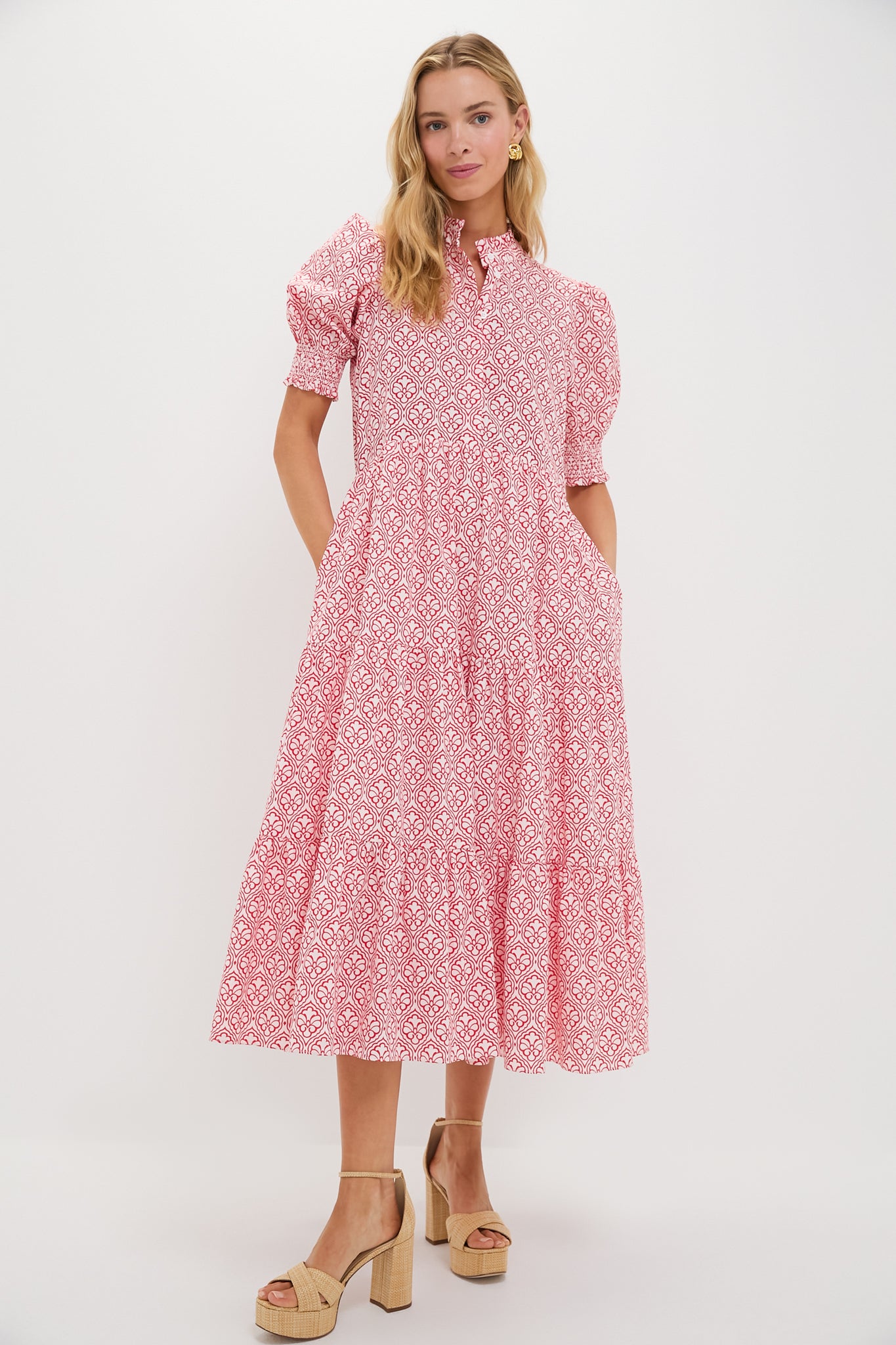 Red & White Quatrefoil Bennett Maxi Dress-Beilave