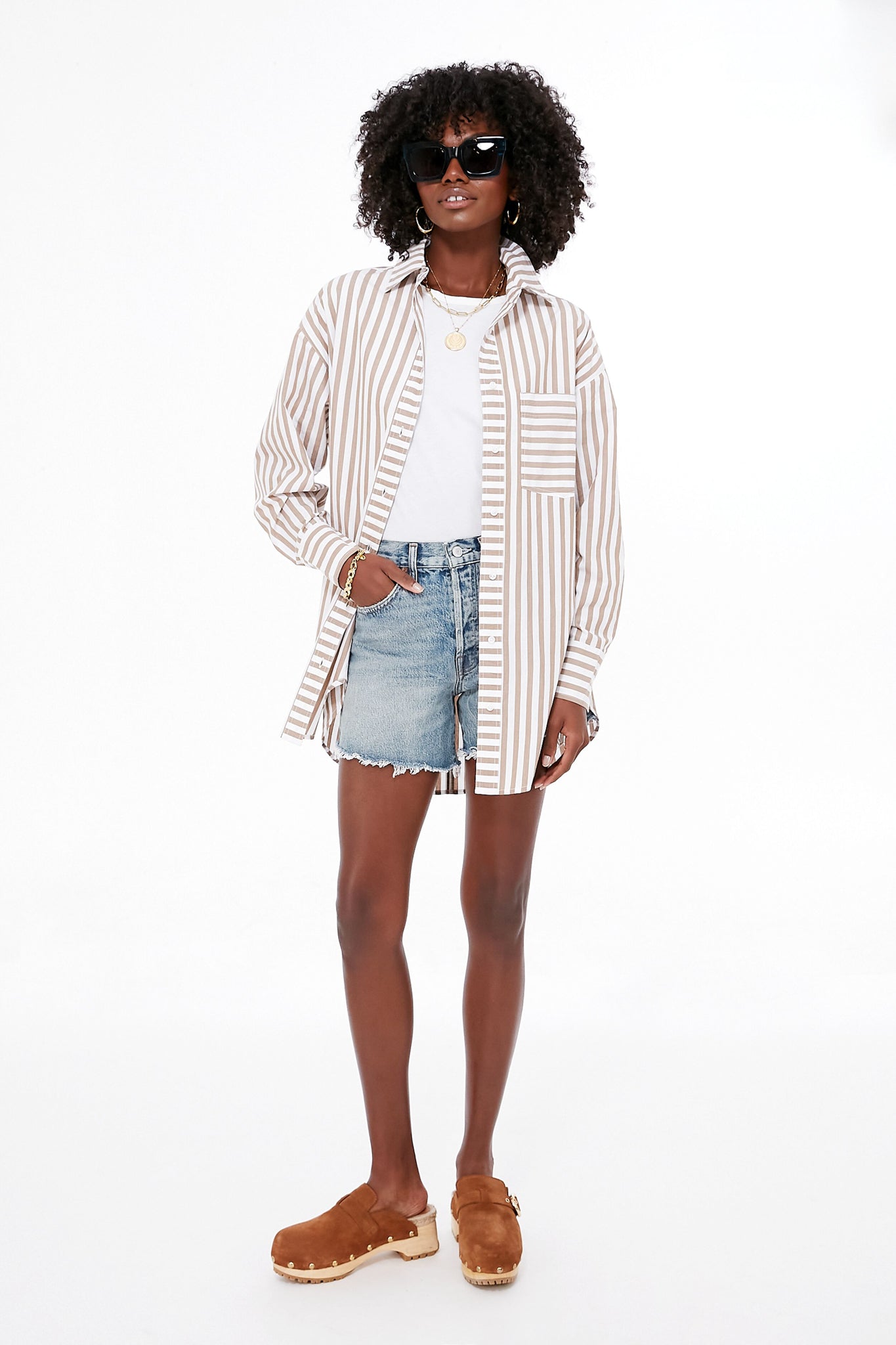 Tan Stripes Oversized Button Down-Beilave