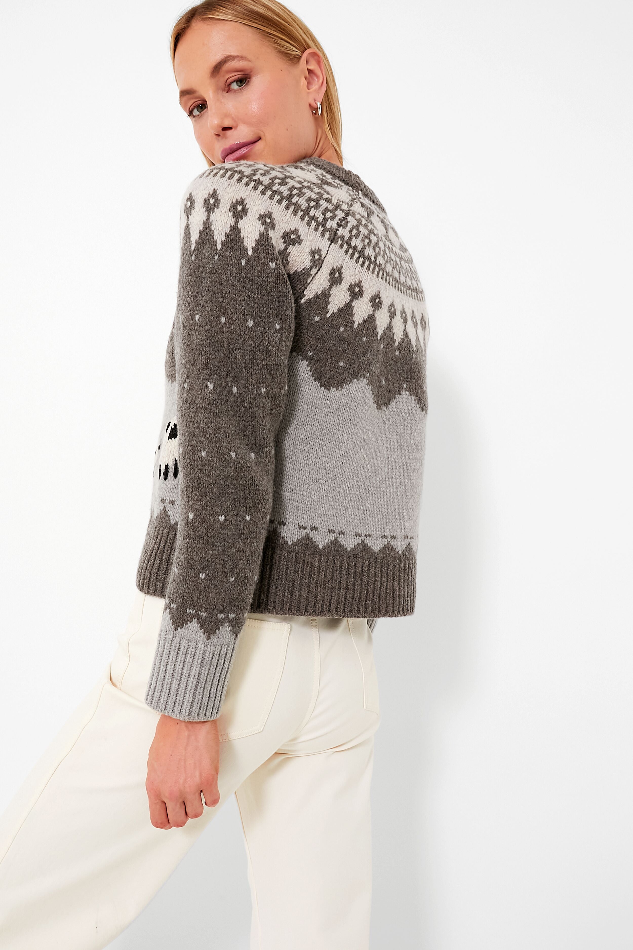 Grey Anja Sheep Knit Raglan Sleeve Sweater-Beilave