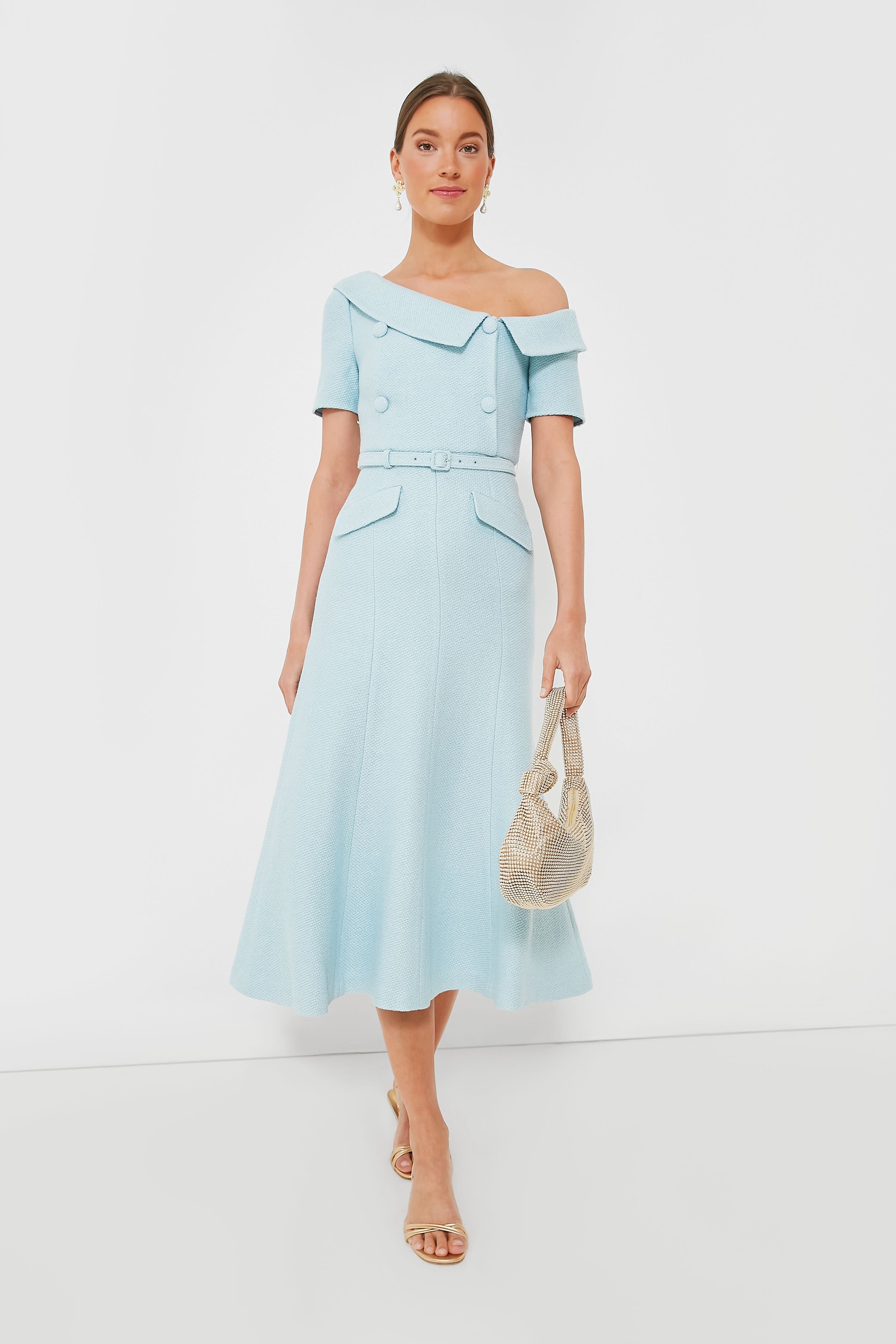 Blue Textured Woven Midi Dress-Beilave