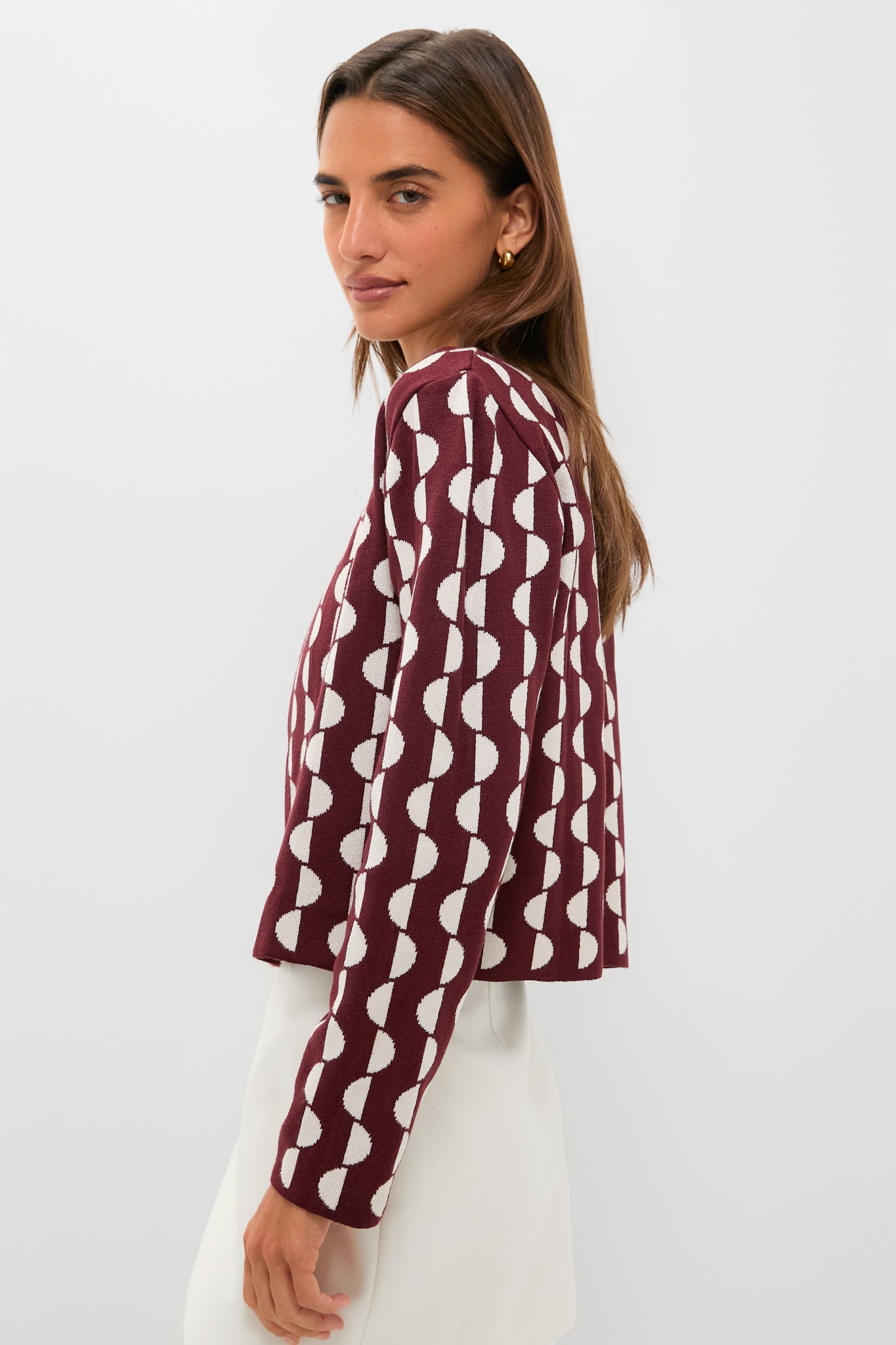 Wine and Off White Copa Knit Jacket-Beilave