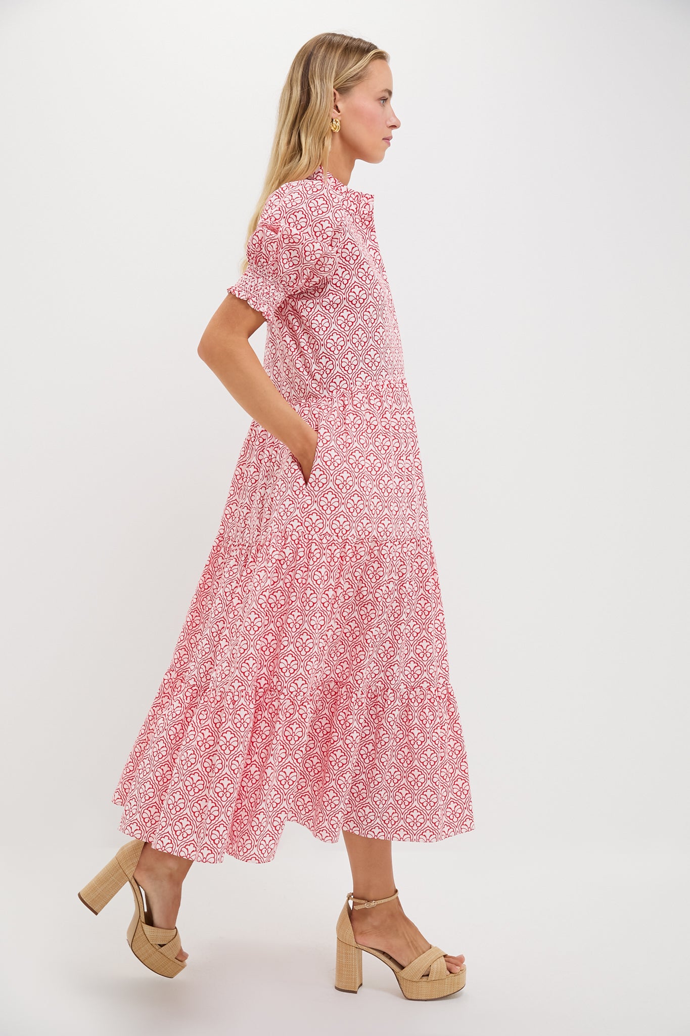 Red & White Quatrefoil Bennett Maxi Dress-Beilave