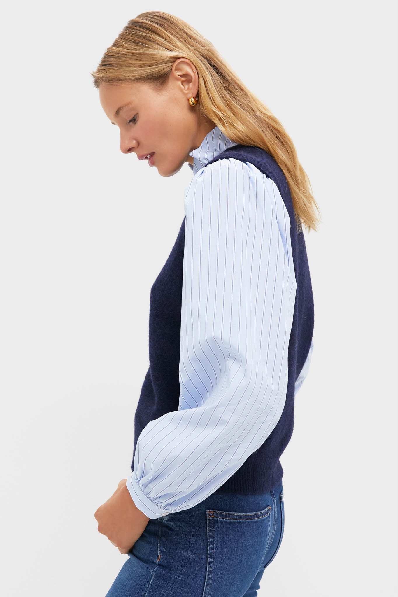 Navy Striped Ella Sweater Blouse-Beilave