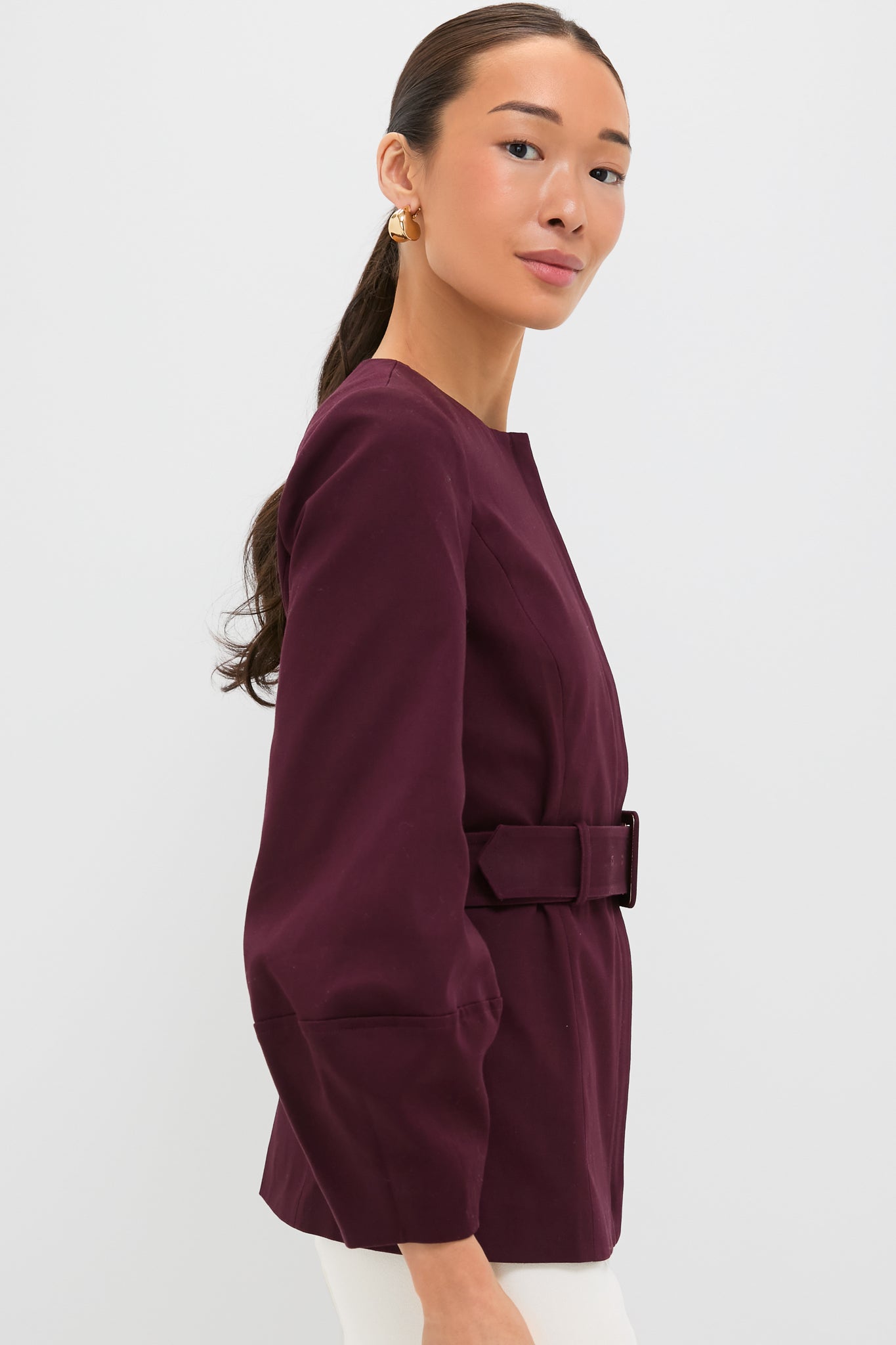 Oxblood Long Sleeve Structured Rhoda Tunic Top-Beilave
