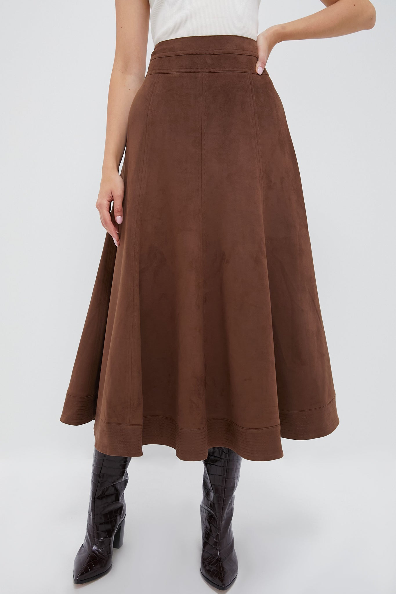 Chocolate Suede Brynn Skirt-Beilave