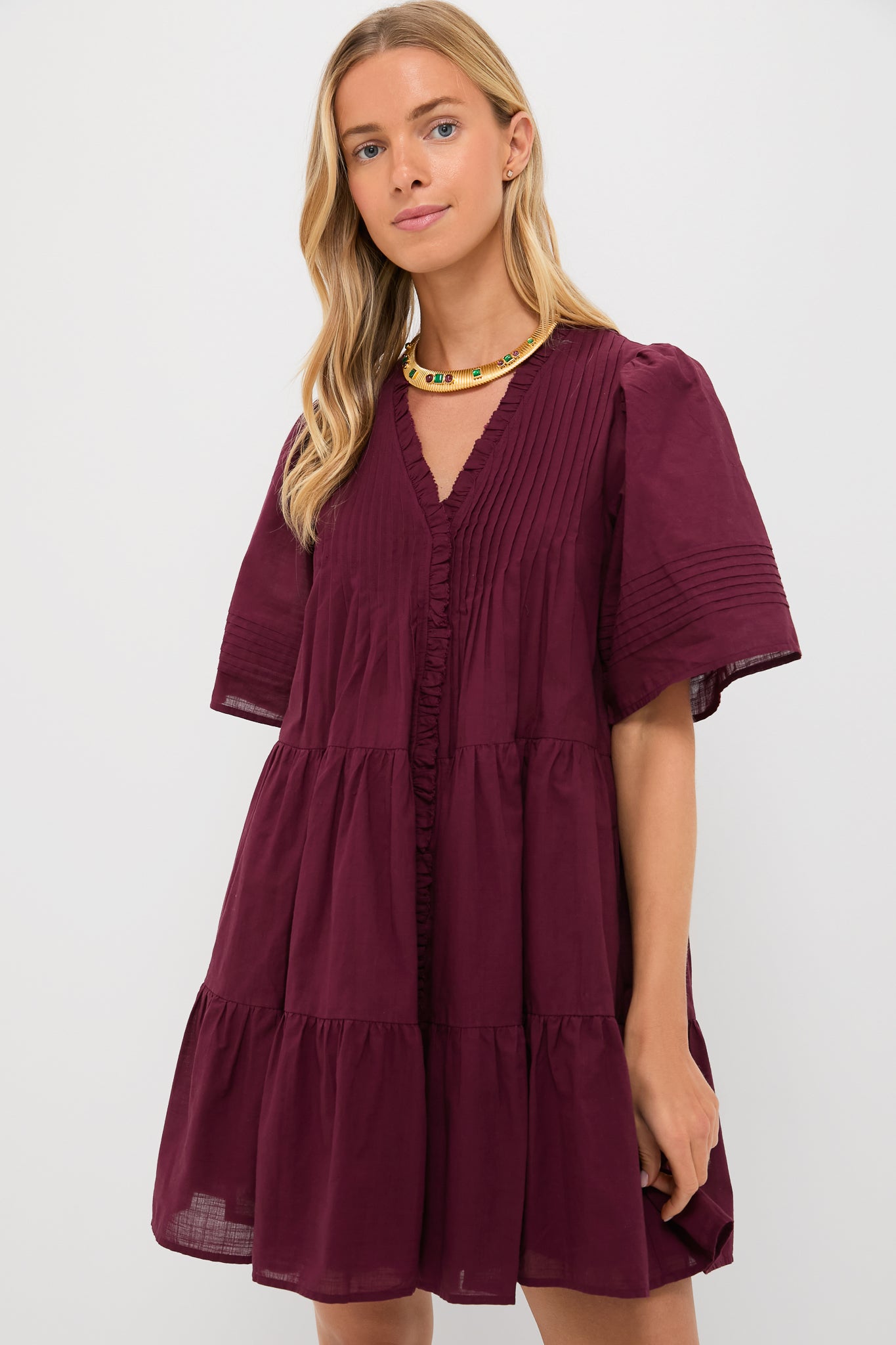 Exclusive Burgundy Anise Short Sleeve Dress-Beilave
