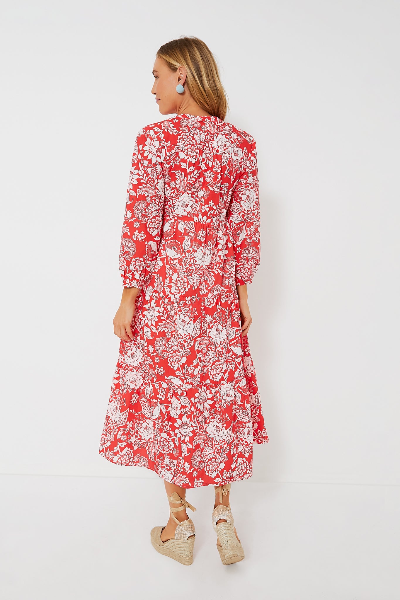 Red Floral McCauley Midi Dress-Beilave
