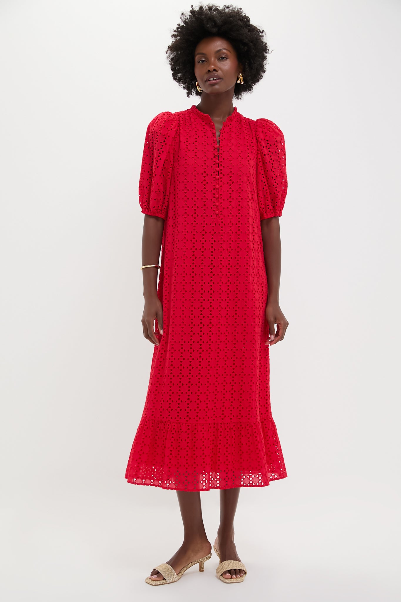 Red Eyelet Tryall Midi Dress-Beilave