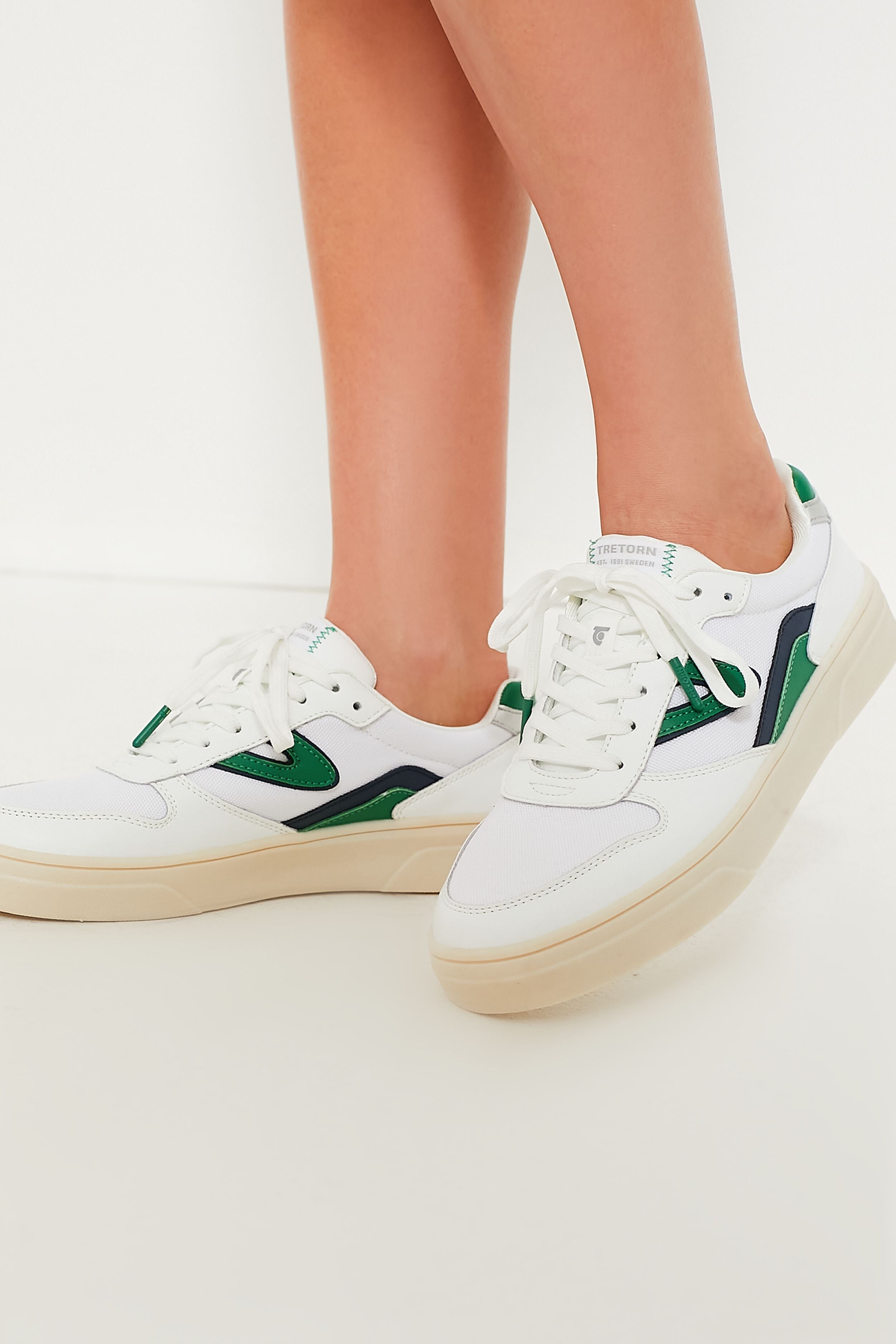 White Green Navy Harlow Elite Sneakers-Beilave