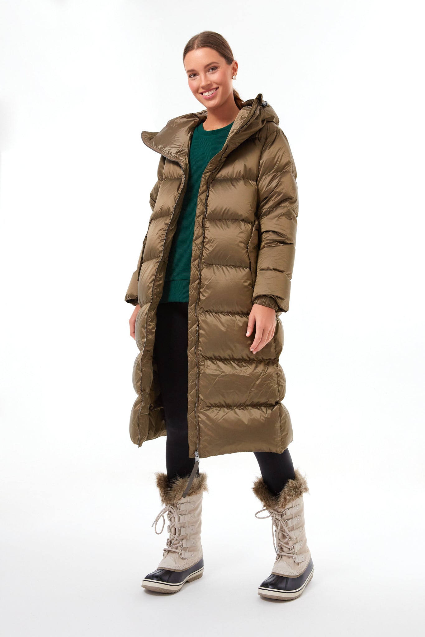 Brushed Olive Metallic Payton Puffer Coat-Beilave