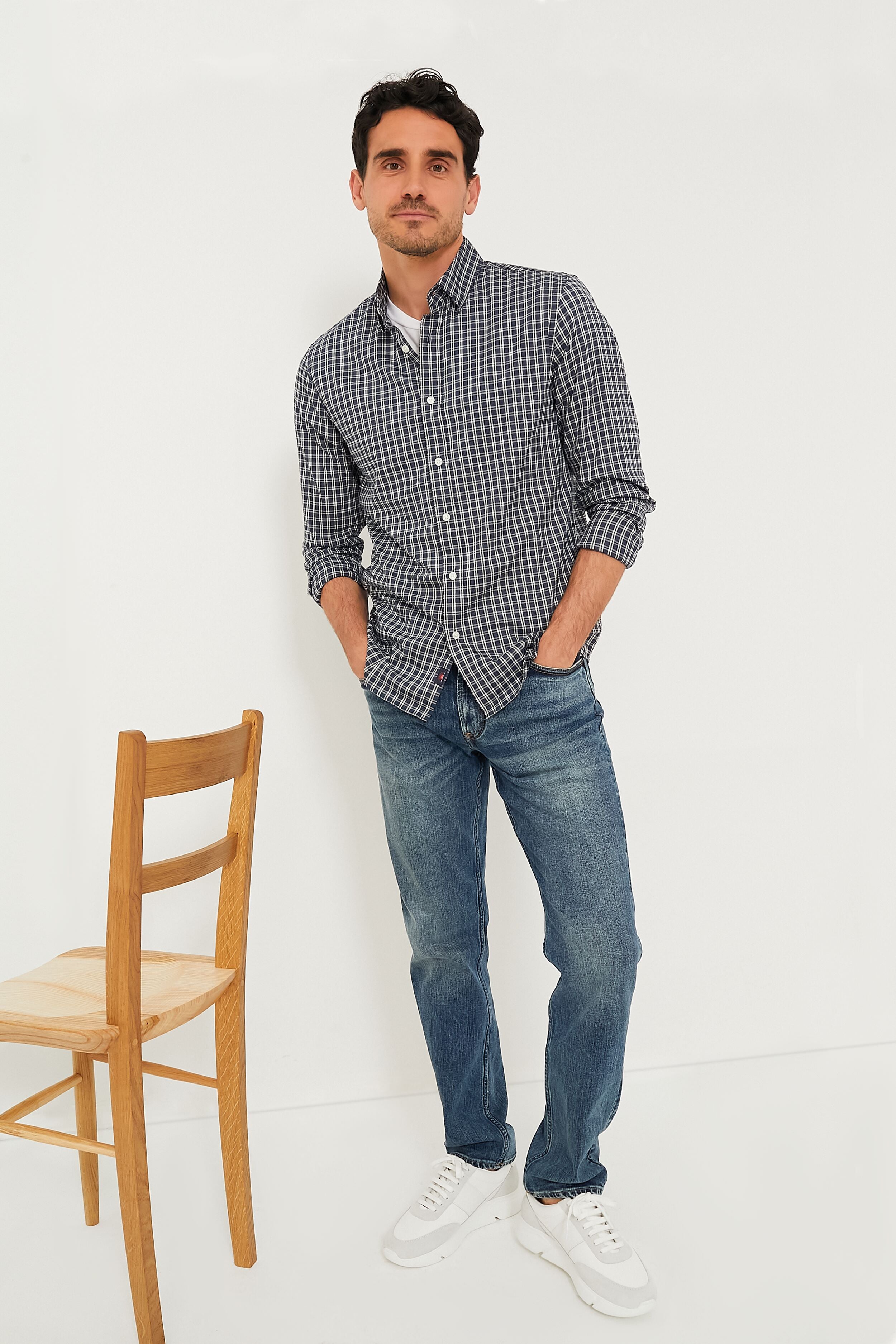 Navy White Check Movement Shirt-Beilave