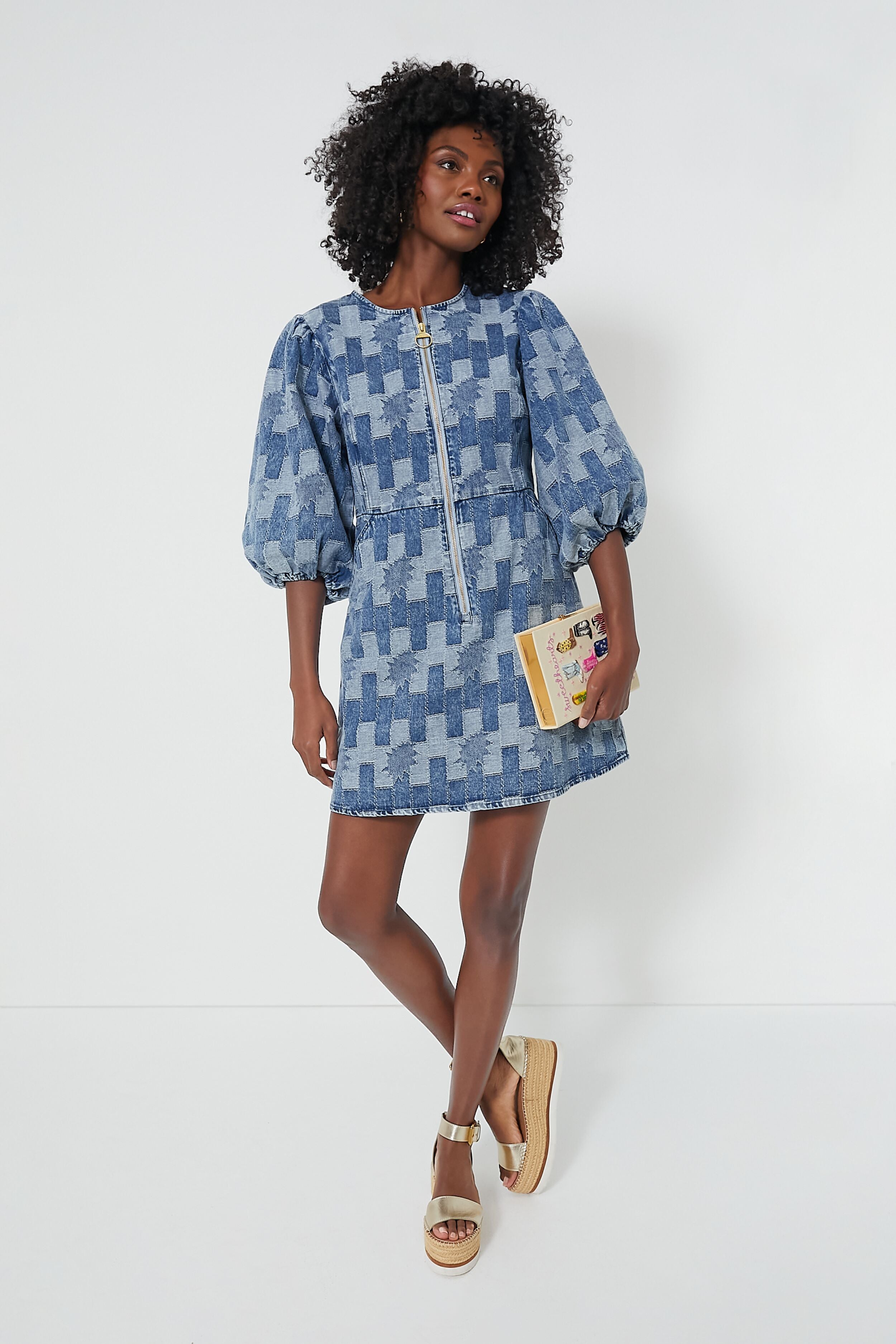 Patchwork Denim Bowhill Mini Dress-Beilave