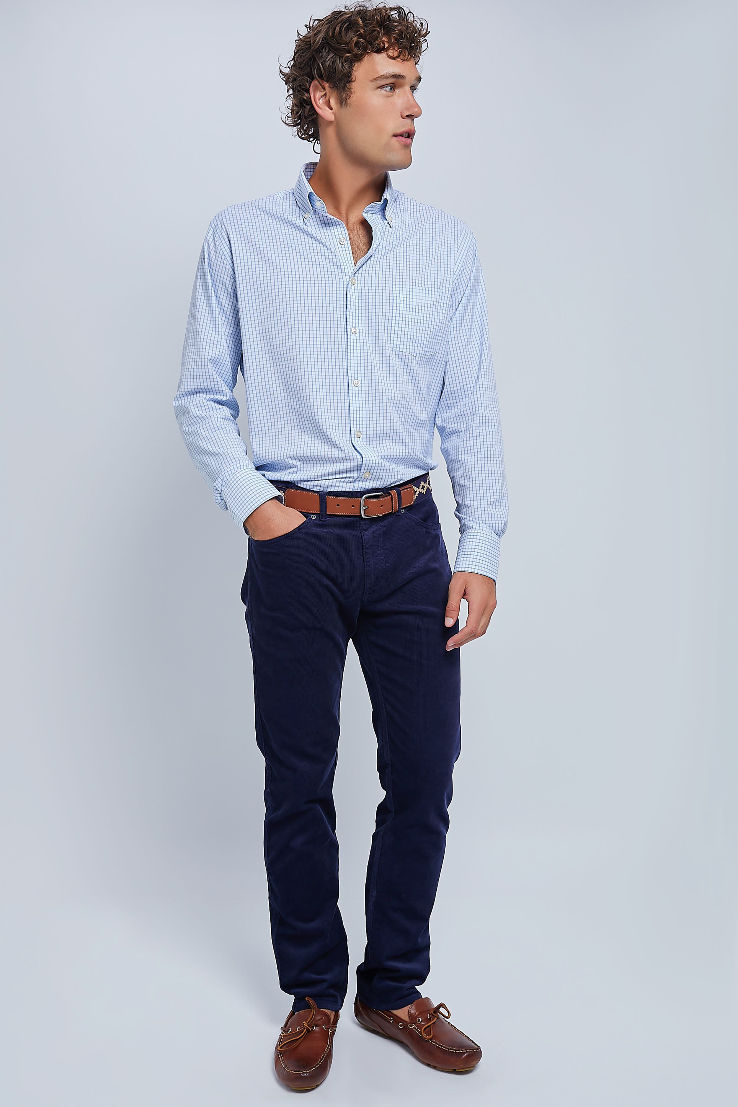 Navy Superior Soft Corduroy Five-Pocket Pant-Beilave