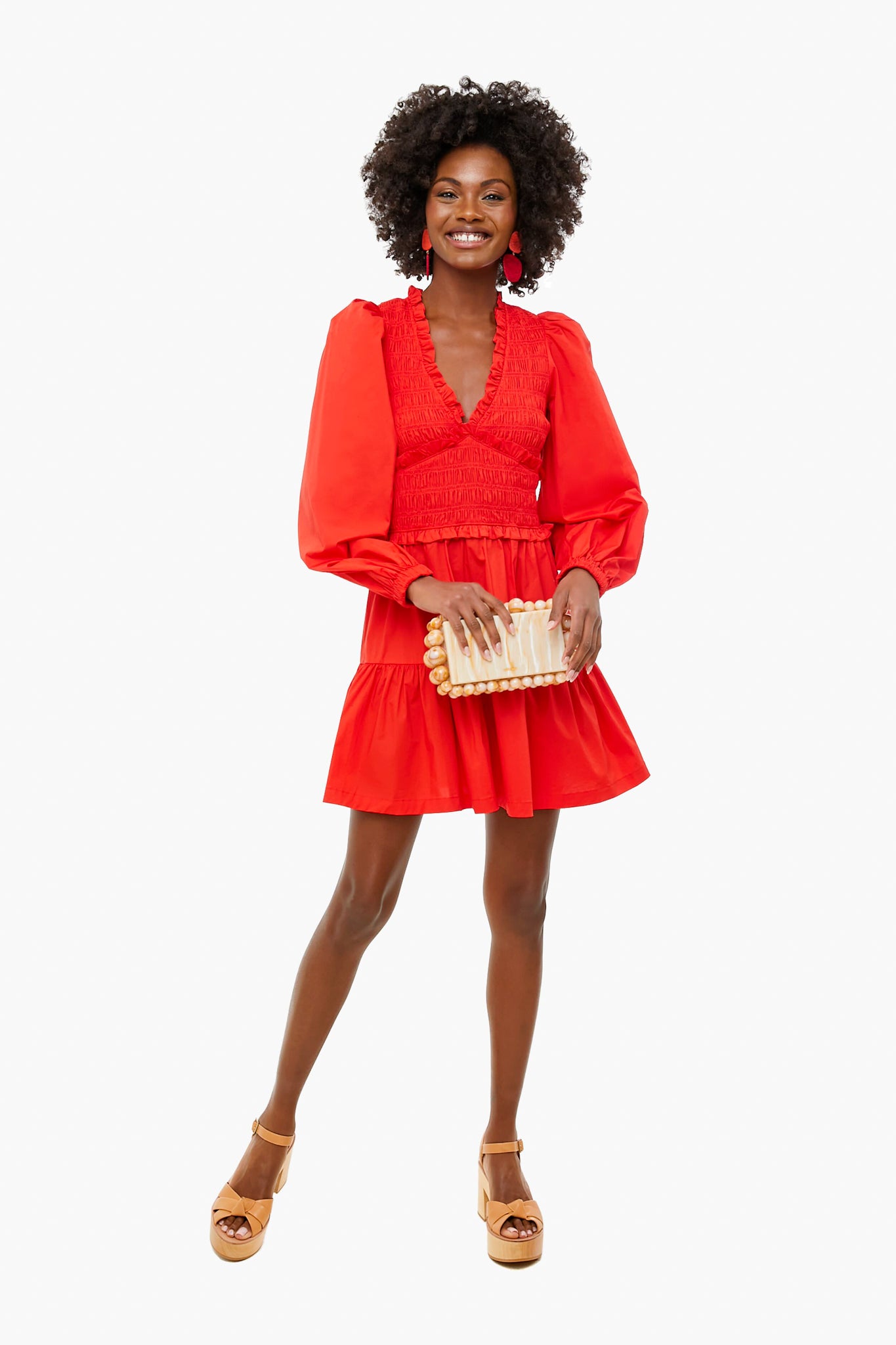 Scarlet Gaia Solid Cotton Long Sleeve Mini Dress-Beilave